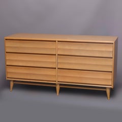 Mid-Century Modern Heywood-Wakefield Harmonic Lowboy and Mirror, Platinum Finish