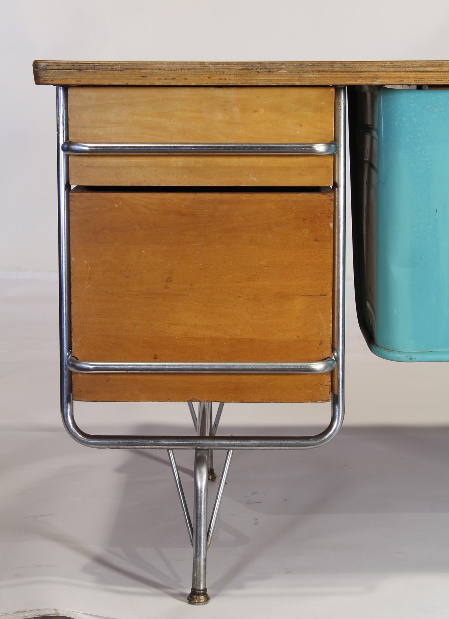 Chrome Mid-Century Modern Heywood-Wakefield Trimline Desk by KEM Weber 1950s