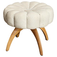 Retro Mid-Century Modern Heywood Wakefield Upholstered Wishbone Wheat Vanity Stool