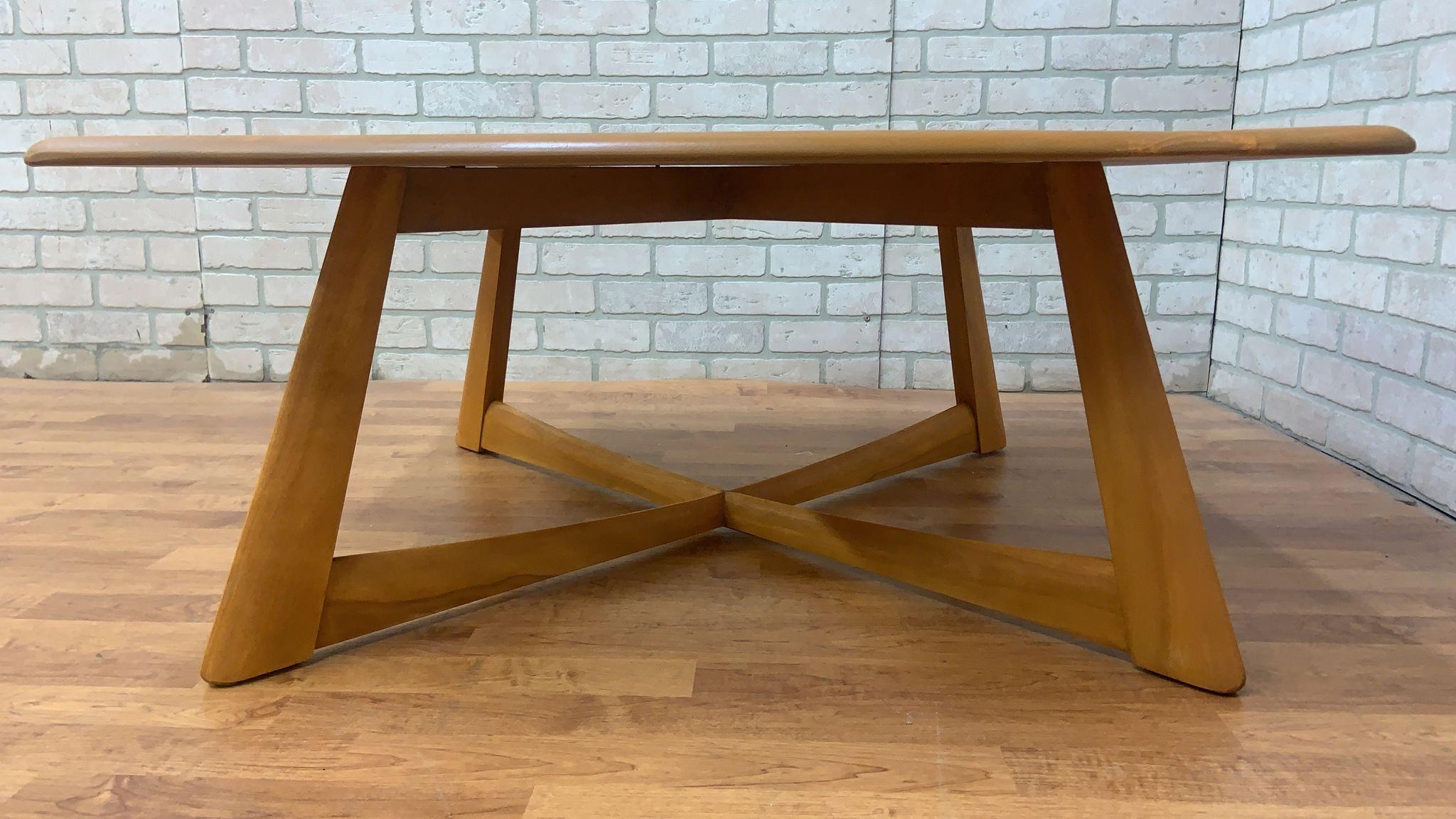 Mid Century Modern Heywood Wakefield X Base Square Coffee Table For Sale 4