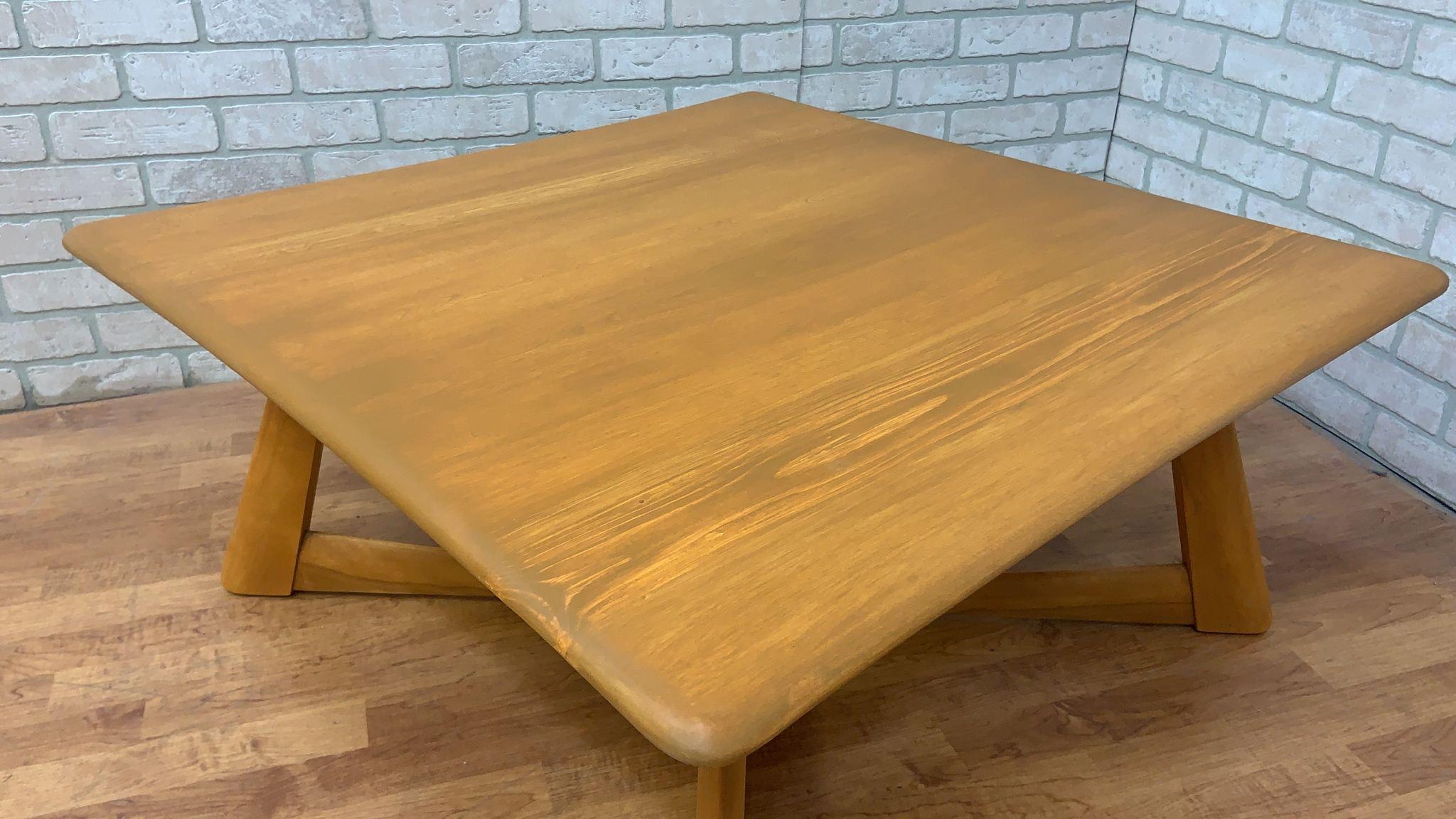 American Mid Century Modern Heywood Wakefield X Base Square Coffee Table For Sale