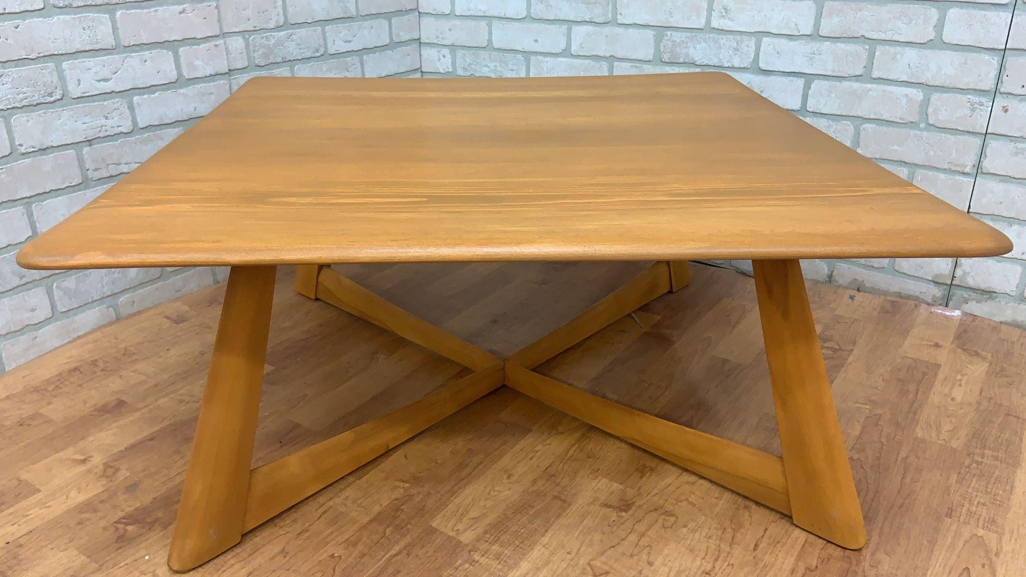 Wood Mid Century Modern Heywood Wakefield X Base Square Coffee Table For Sale