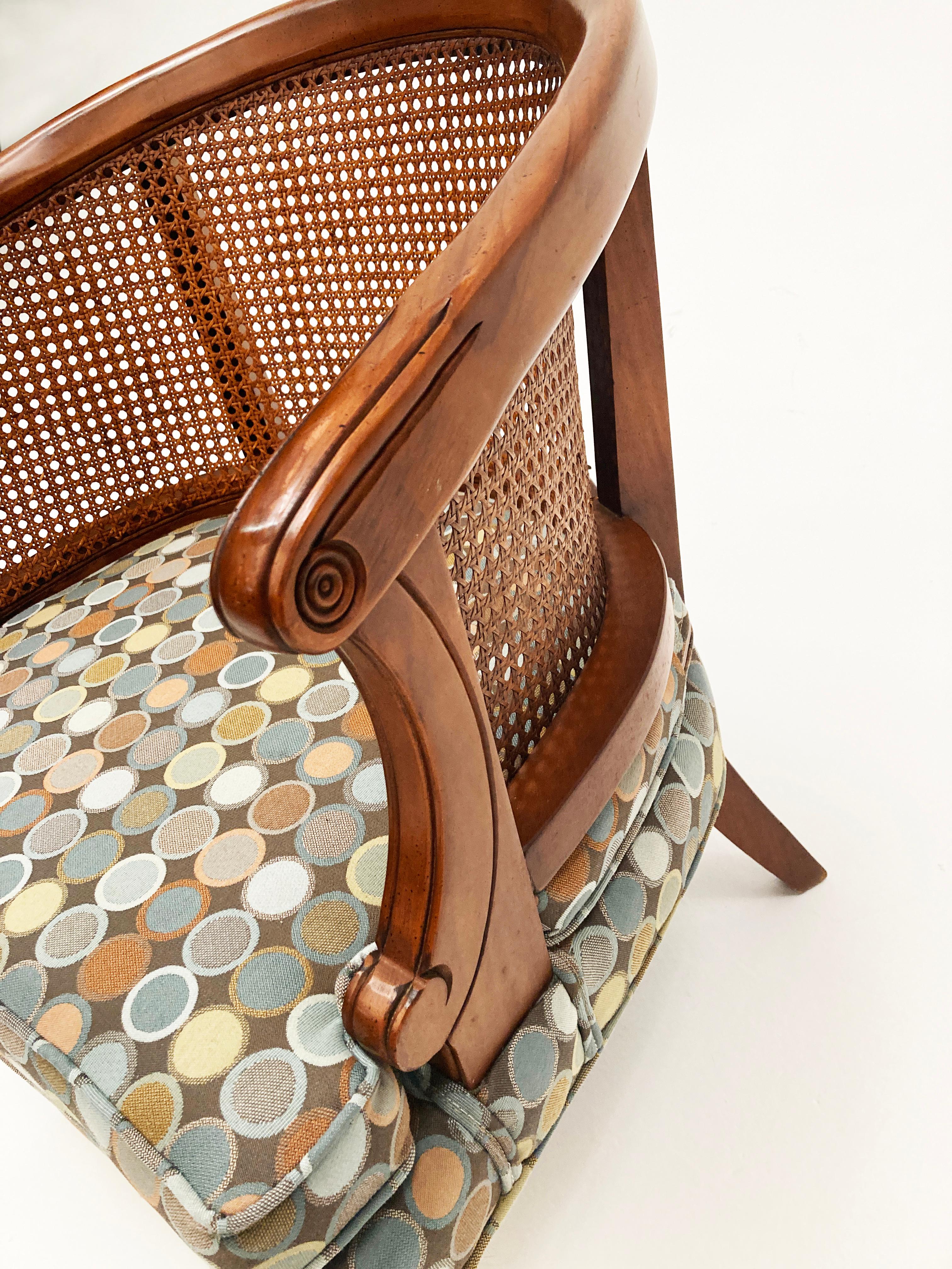 American Mid Century Modern Hickory Chair Co. Barrel Cane-back Arm Chair 1960's For Sale