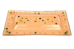 Vintage Higgins Signed Fused Glass Oblong Tray, Serving Bowl, Barware MCM