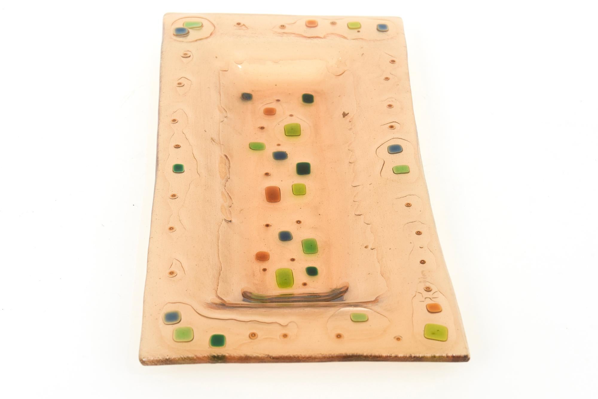 Bandeja oblonga de vidrio fundido, cuenco para servir, utensilio de bar, de mediados del siglo XX, firmado por Higgins Glass Moderno de mediados de siglo en venta