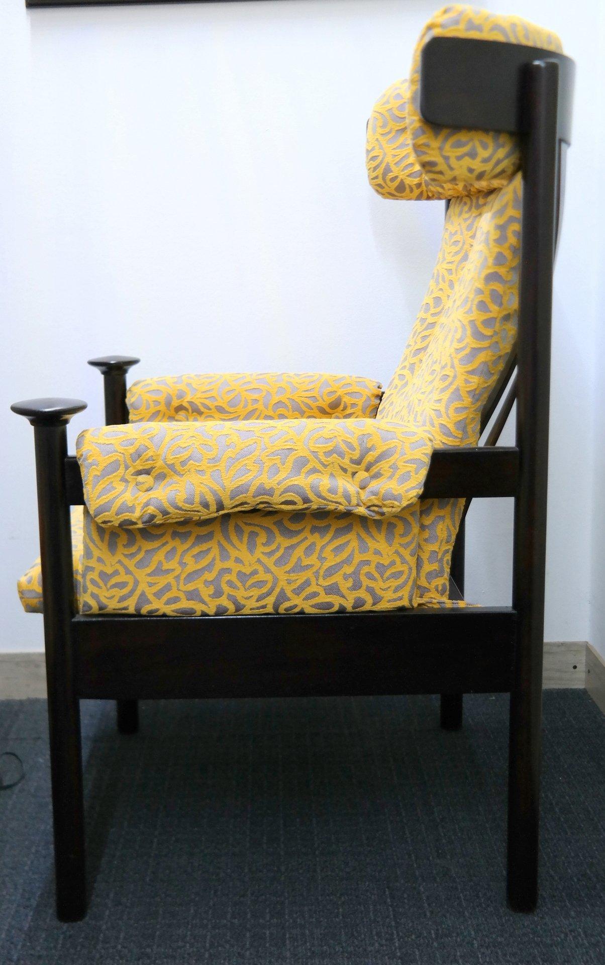 Wood Mid-Century Modern High Back Armchair, 1970s For Sale