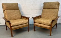 Mid-Century Modern High-Back Armchairs w/ Curved Armrests