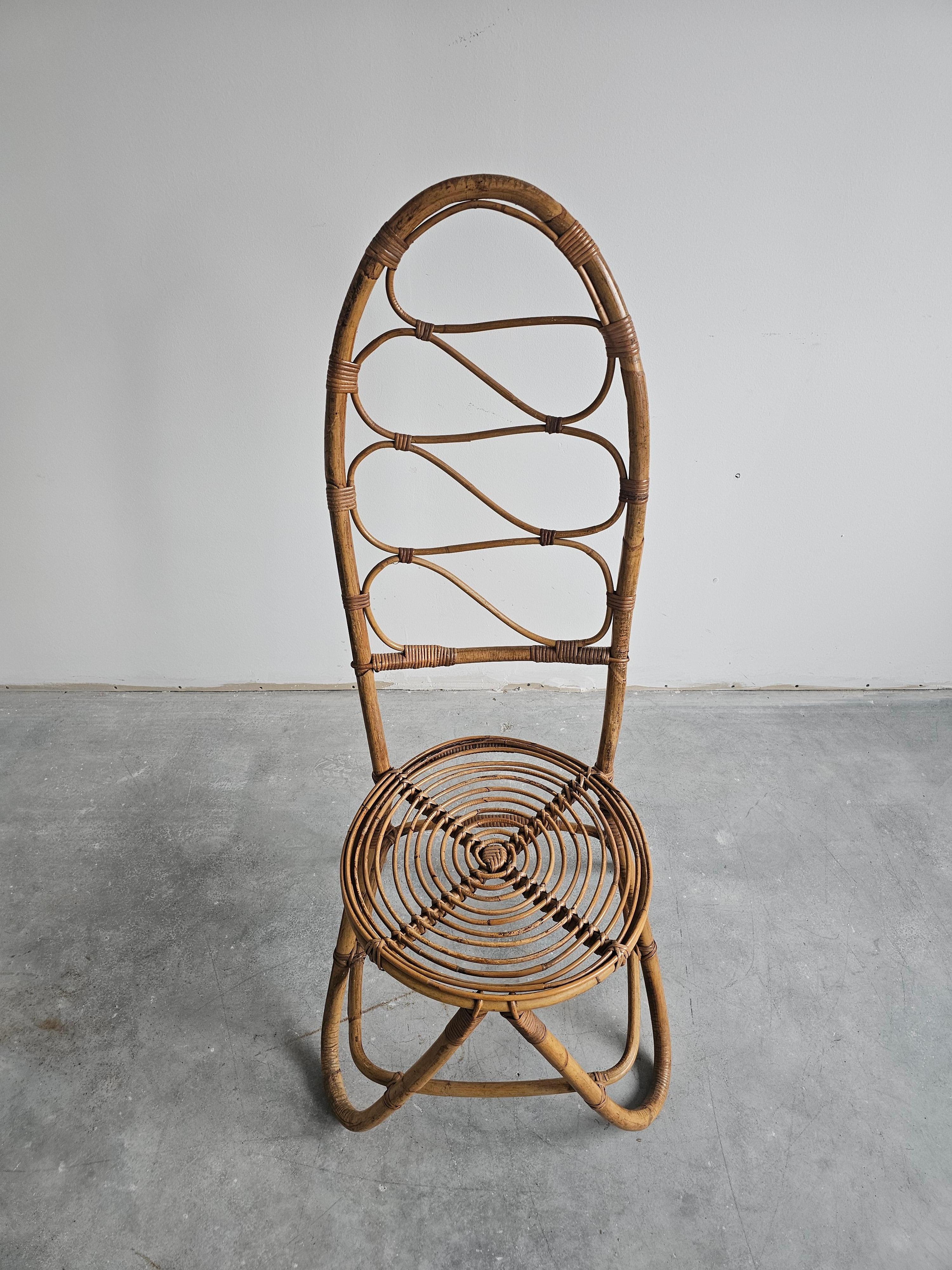 Mid Century Modern High back Bamboo Side Chair, Italy 1960s For Sale 4