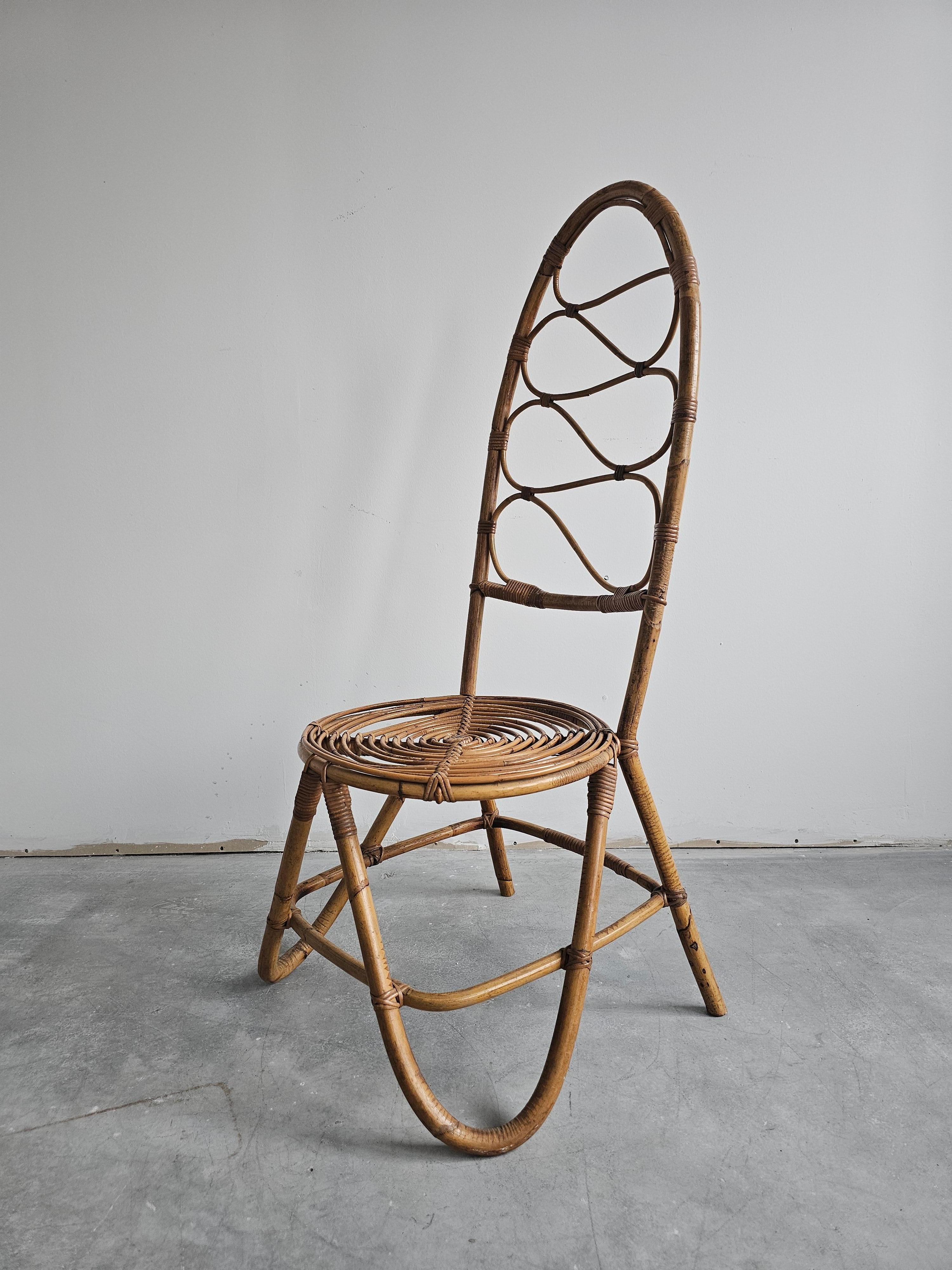 Mid-Century Modern Mid Century Modern High back Bamboo Side Chair, Italy 1960s For Sale