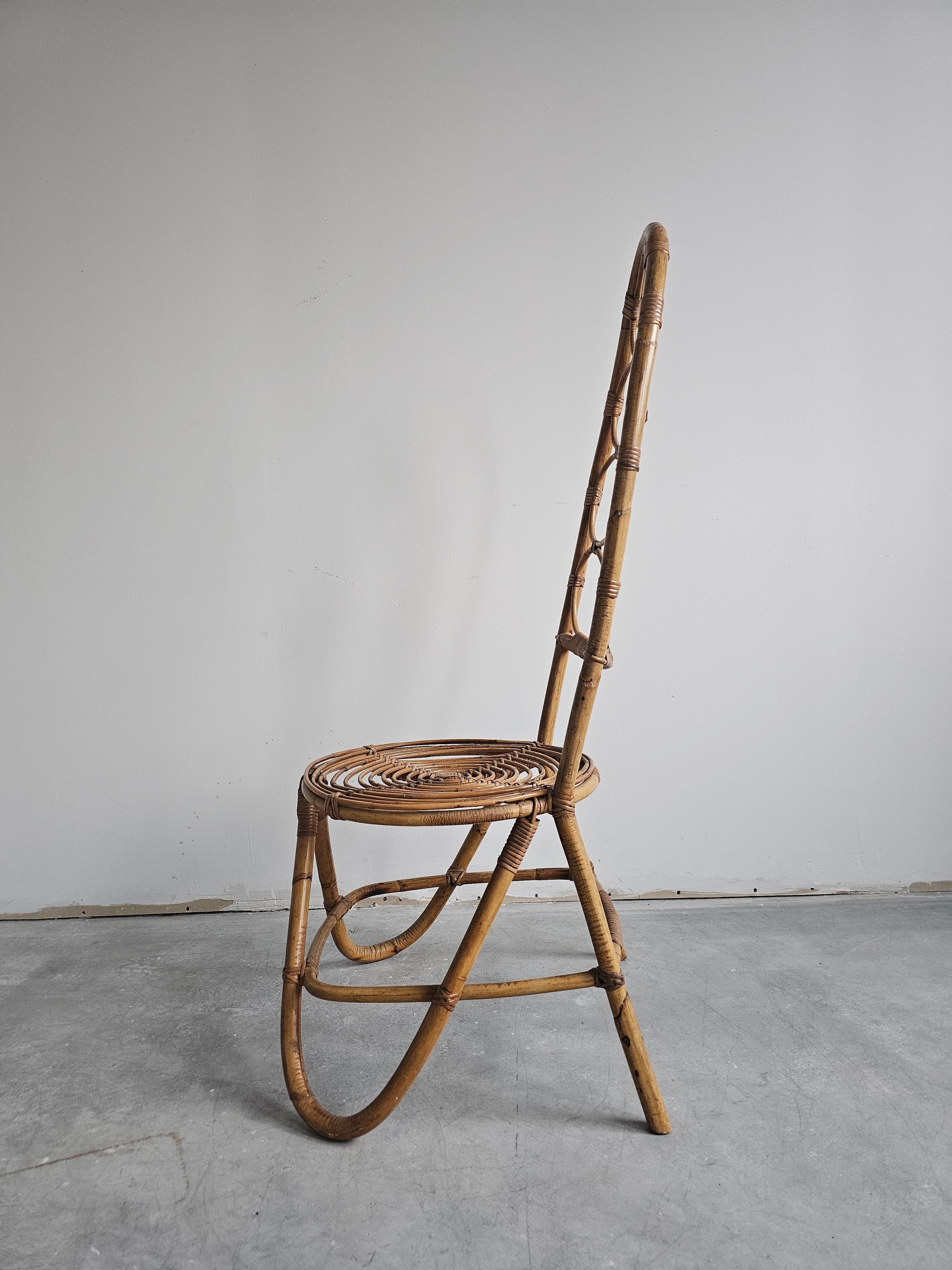 Italian Mid Century Modern High back Bamboo Side Chair, Italy 1960s For Sale