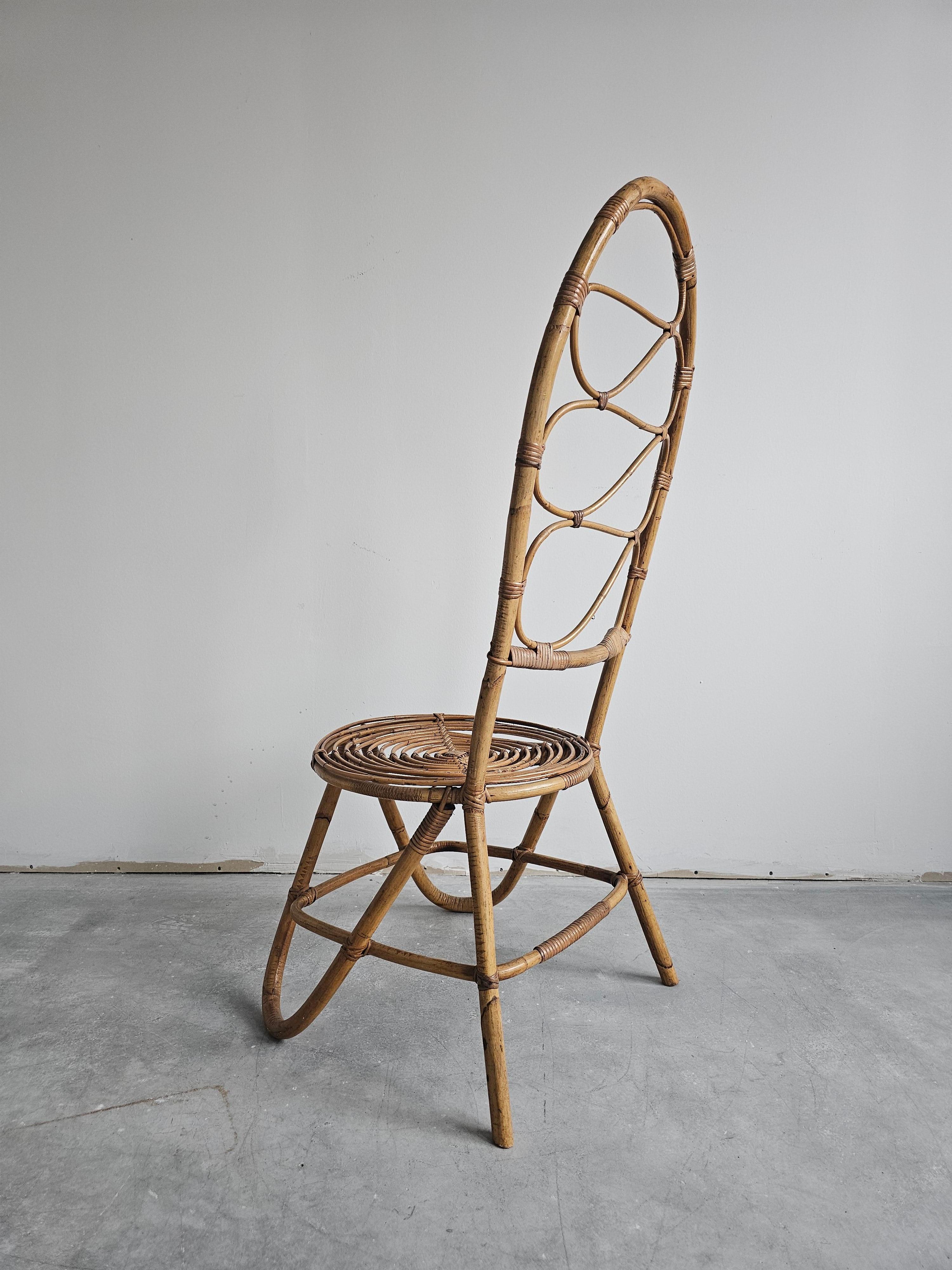 Mid Century Modern High back Bamboo Side Chair, Italy 1960s In Good Condition For Sale In Beograd, RS