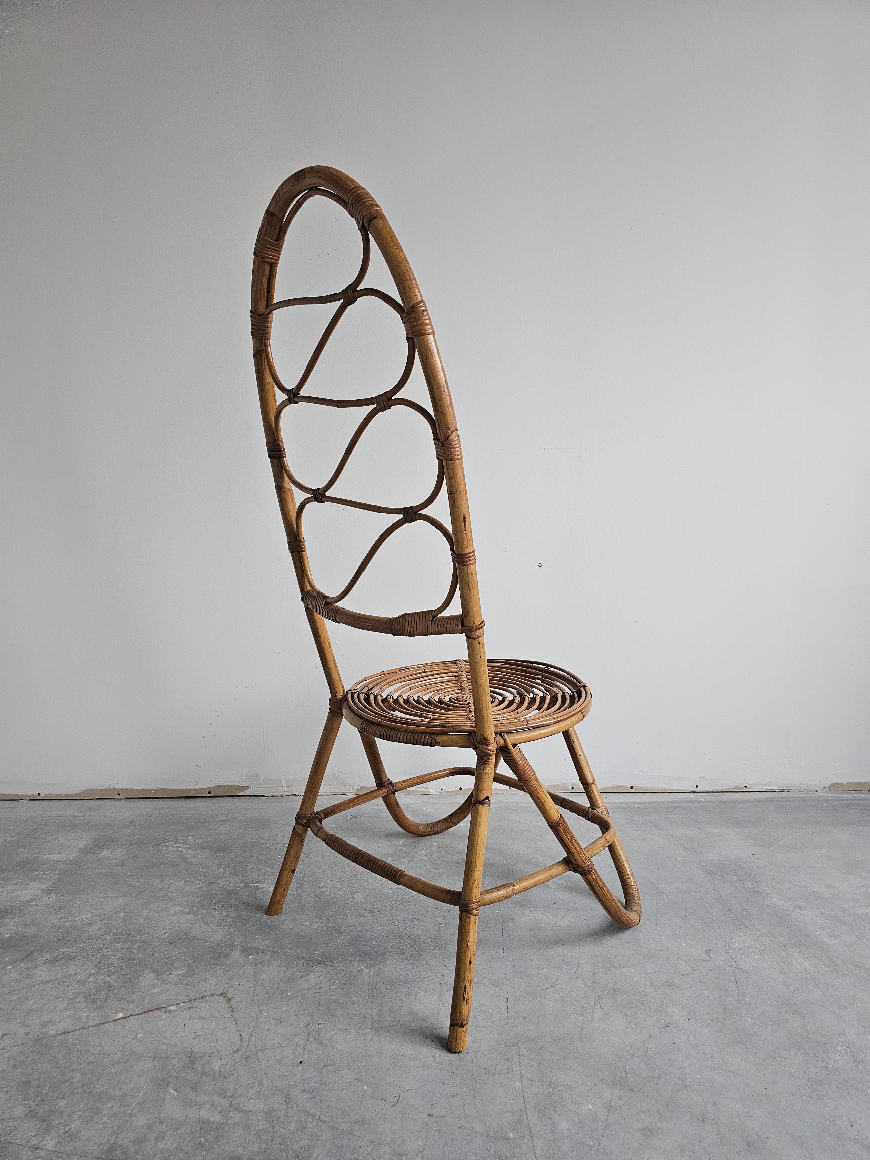 Mid Century Modern High back Bamboo Side Chair, Italy 1960s For Sale 1