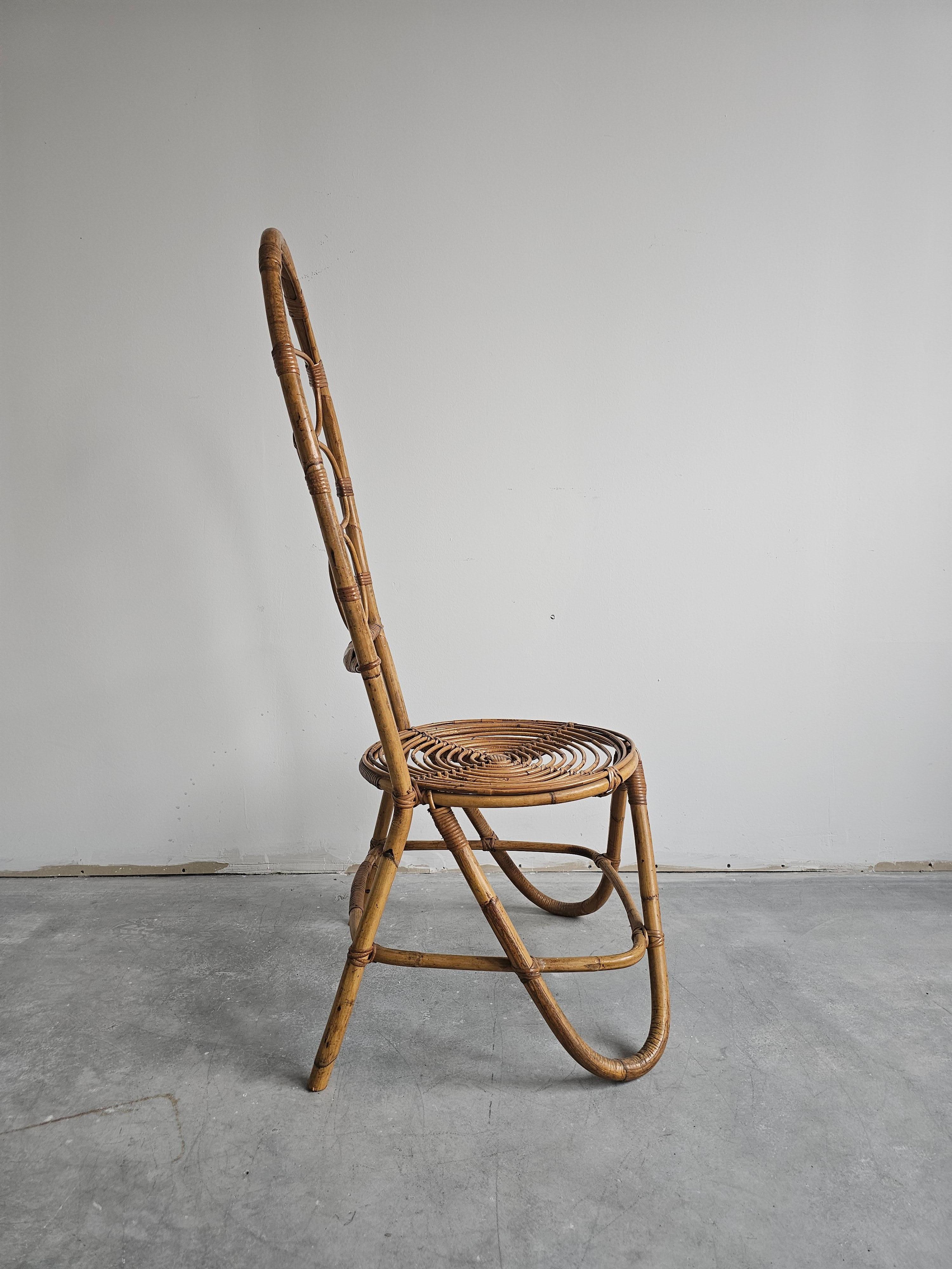 Mid Century Modern High back Bamboo Side Chair, Italy 1960s For Sale 2