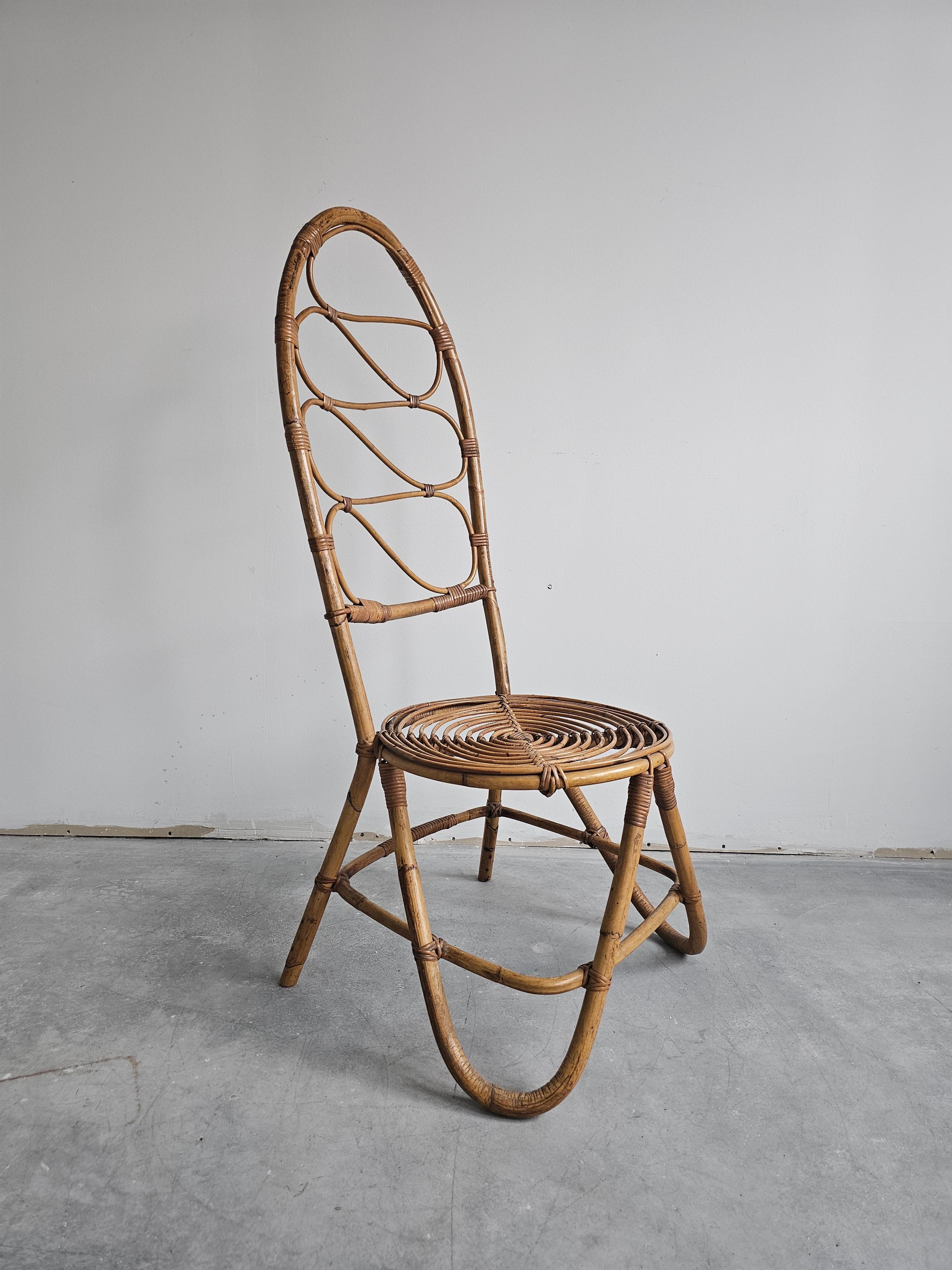 Mid Century Modern High back Bamboo Side Chair, Italy 1960s For Sale 3