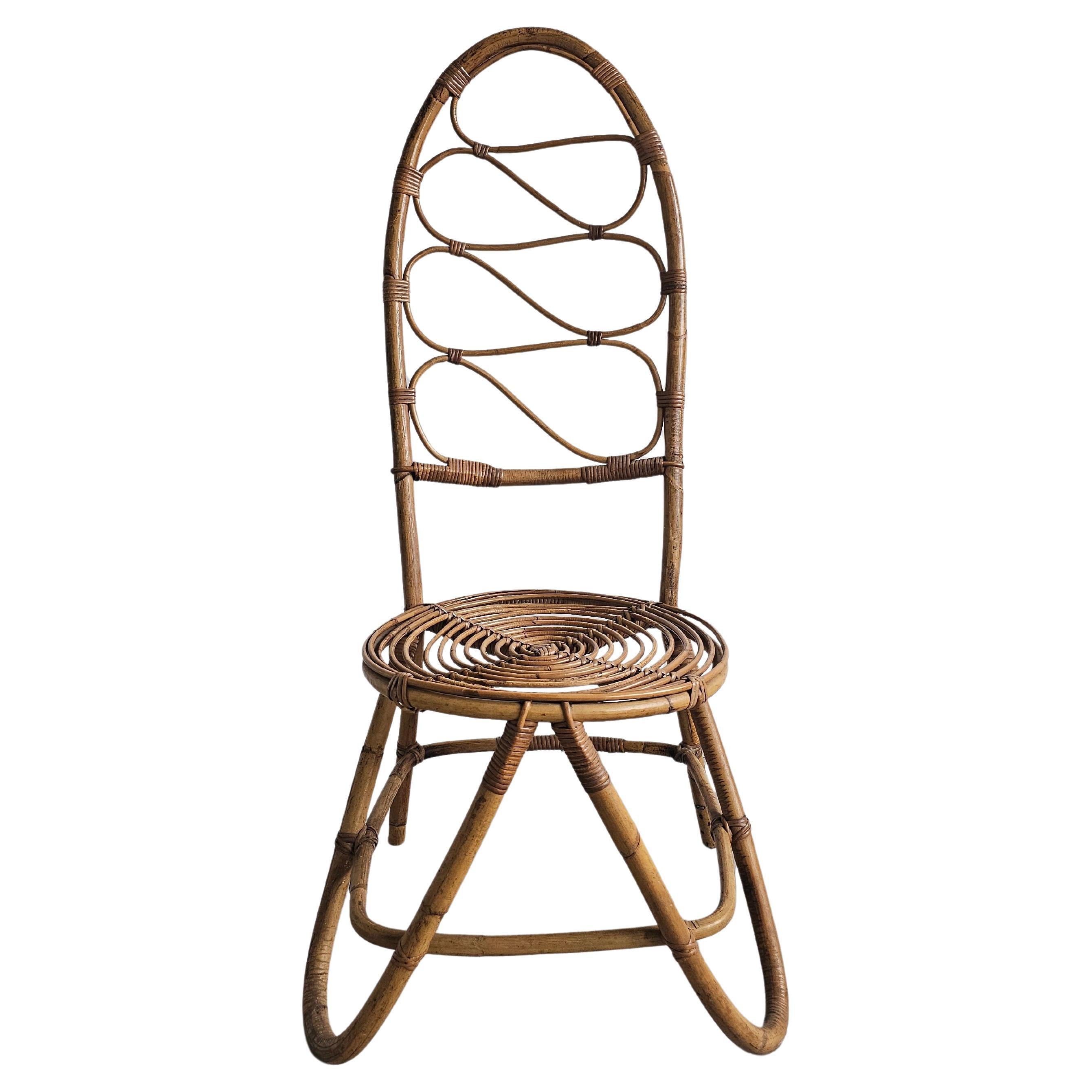 Mid Century Modern High back Bamboo Side Chair im Stil von Bonacina Italien 1960er Jahre