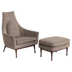 Mid Century Modern High Back Chair and Ottoman