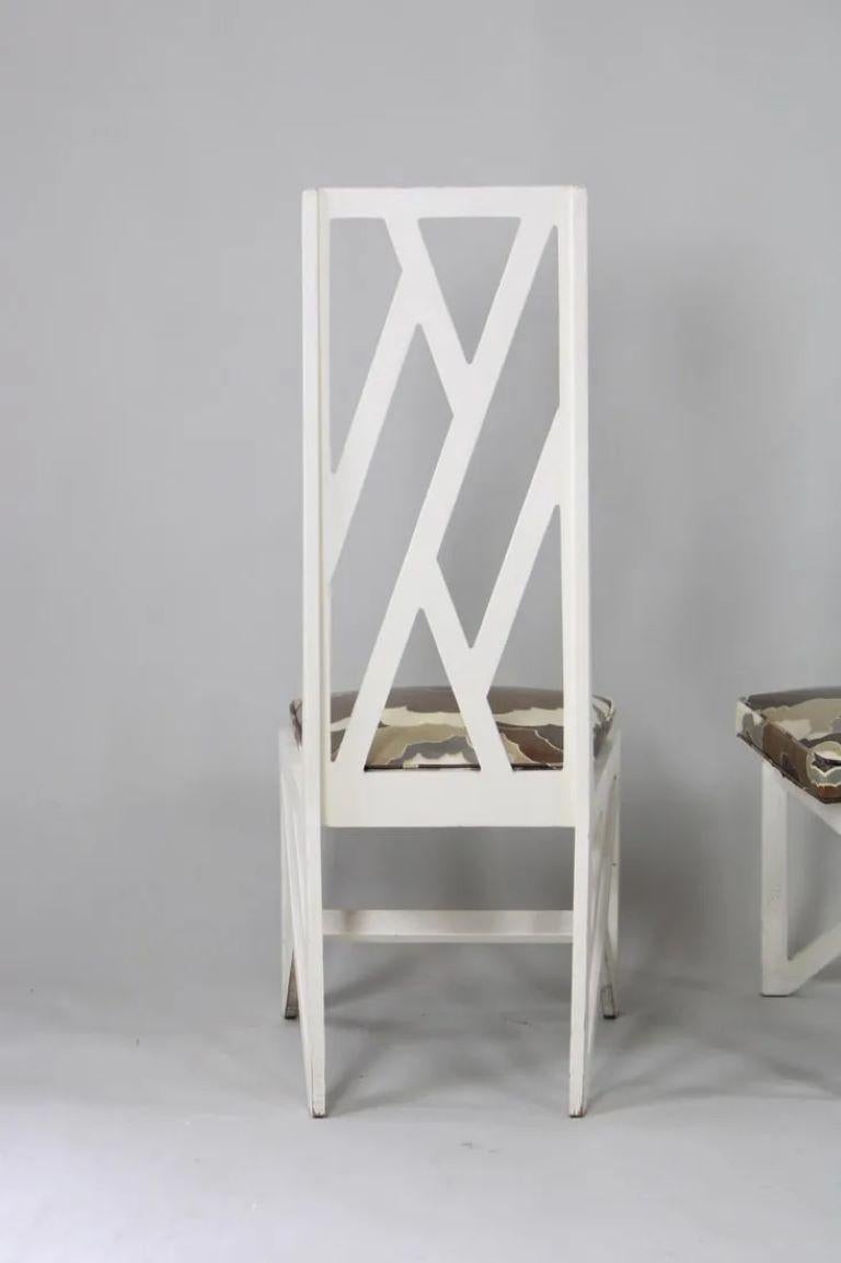 Wood Mid Century Modern High Back Fretwork Chairs Set of 6 For Sale