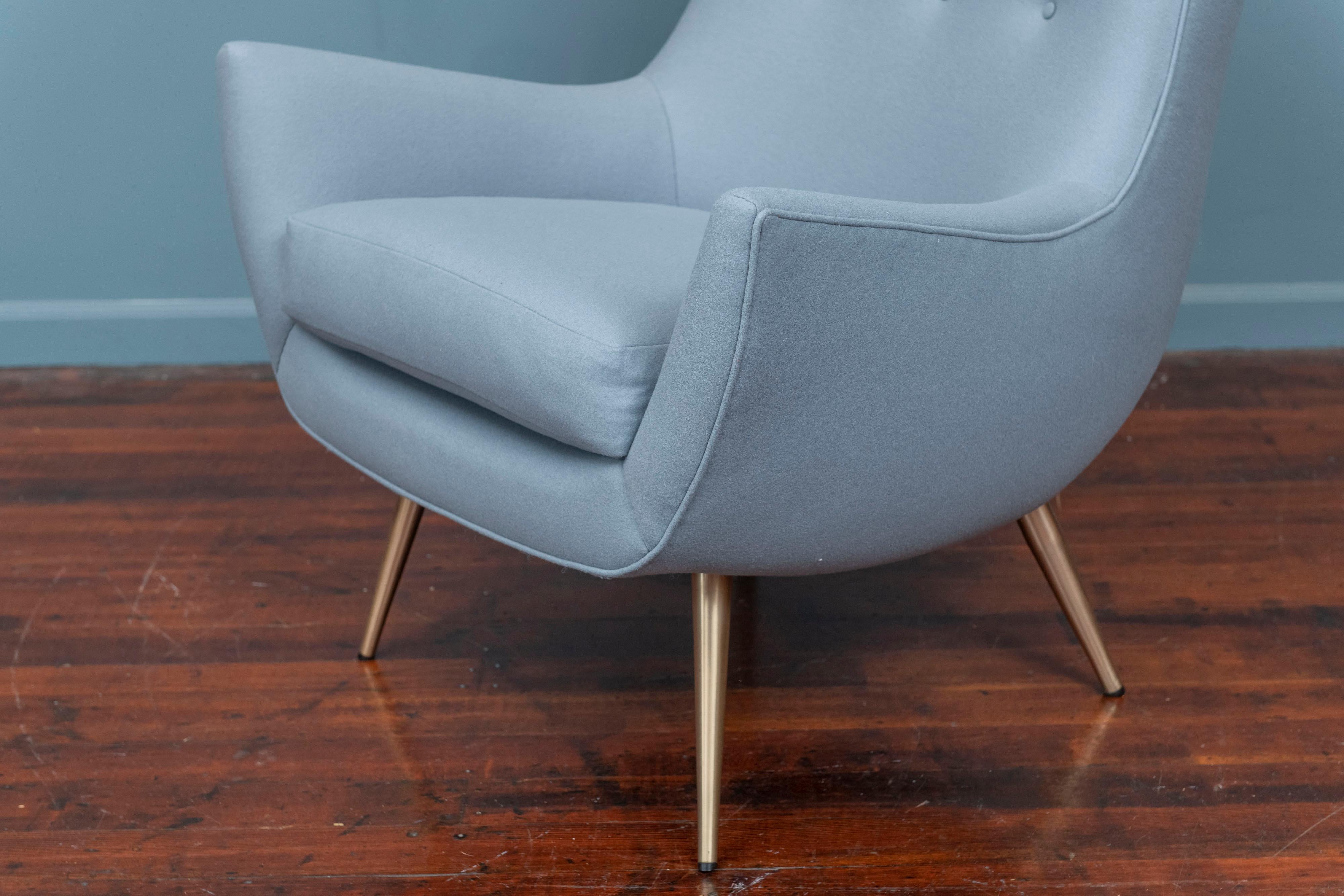 Brass Mid-Century Modern High Back Lounge Chair
