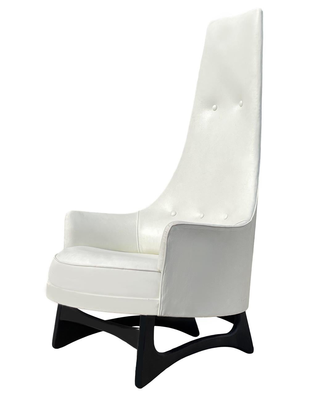 Mid-Century Modern High Back Lounge Chair in White Naugahyde by Adrian Pearsall 1