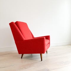 Mid Century Modern High Back Lounge Chair w/ New Red Upholstery
