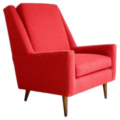 Mid-Century Modern High Back Lounge Chair w/ New Red Upholstery