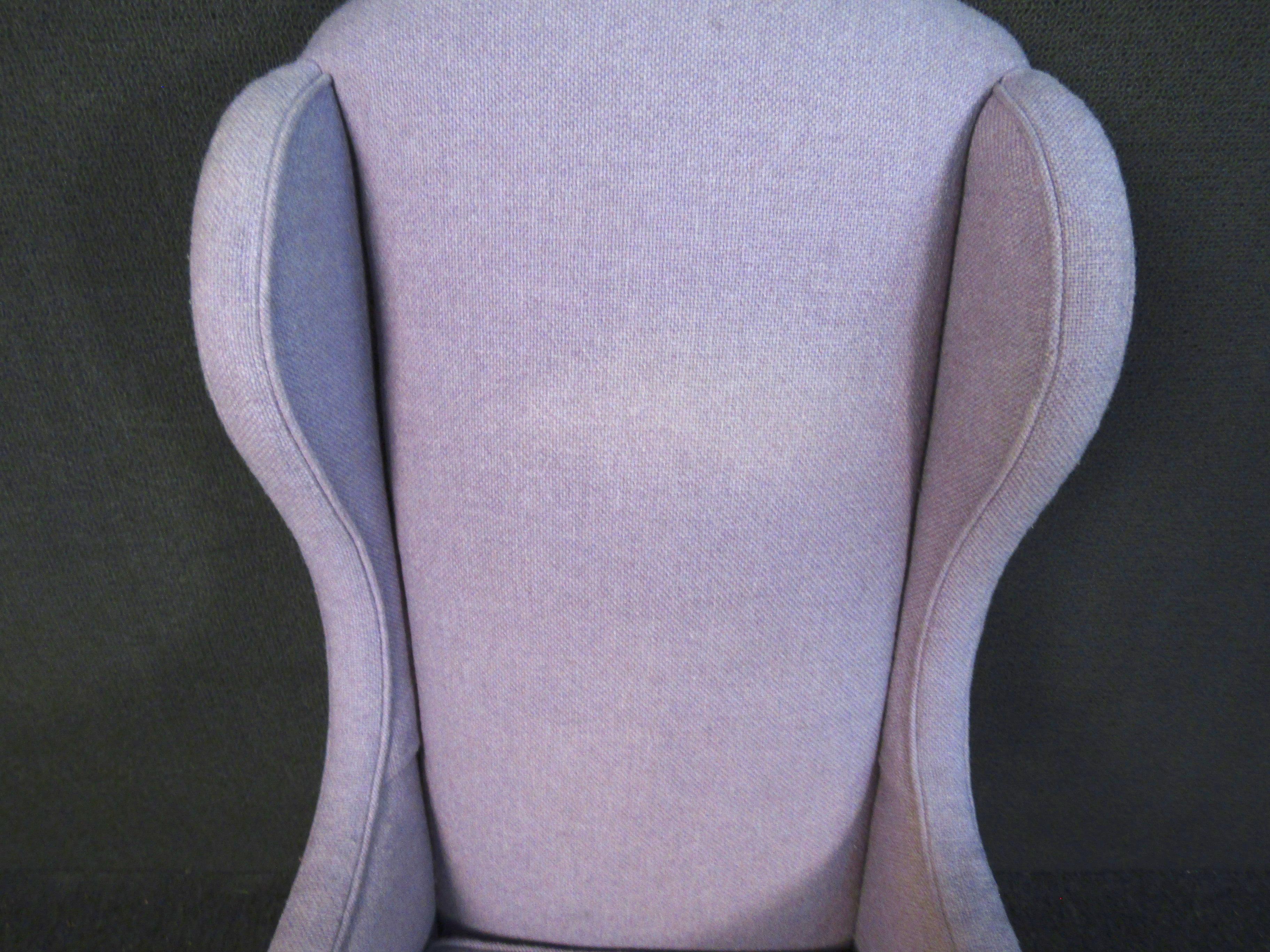 Fabric Mid-Century Modern High Back Purple Lounge Chair For Sale