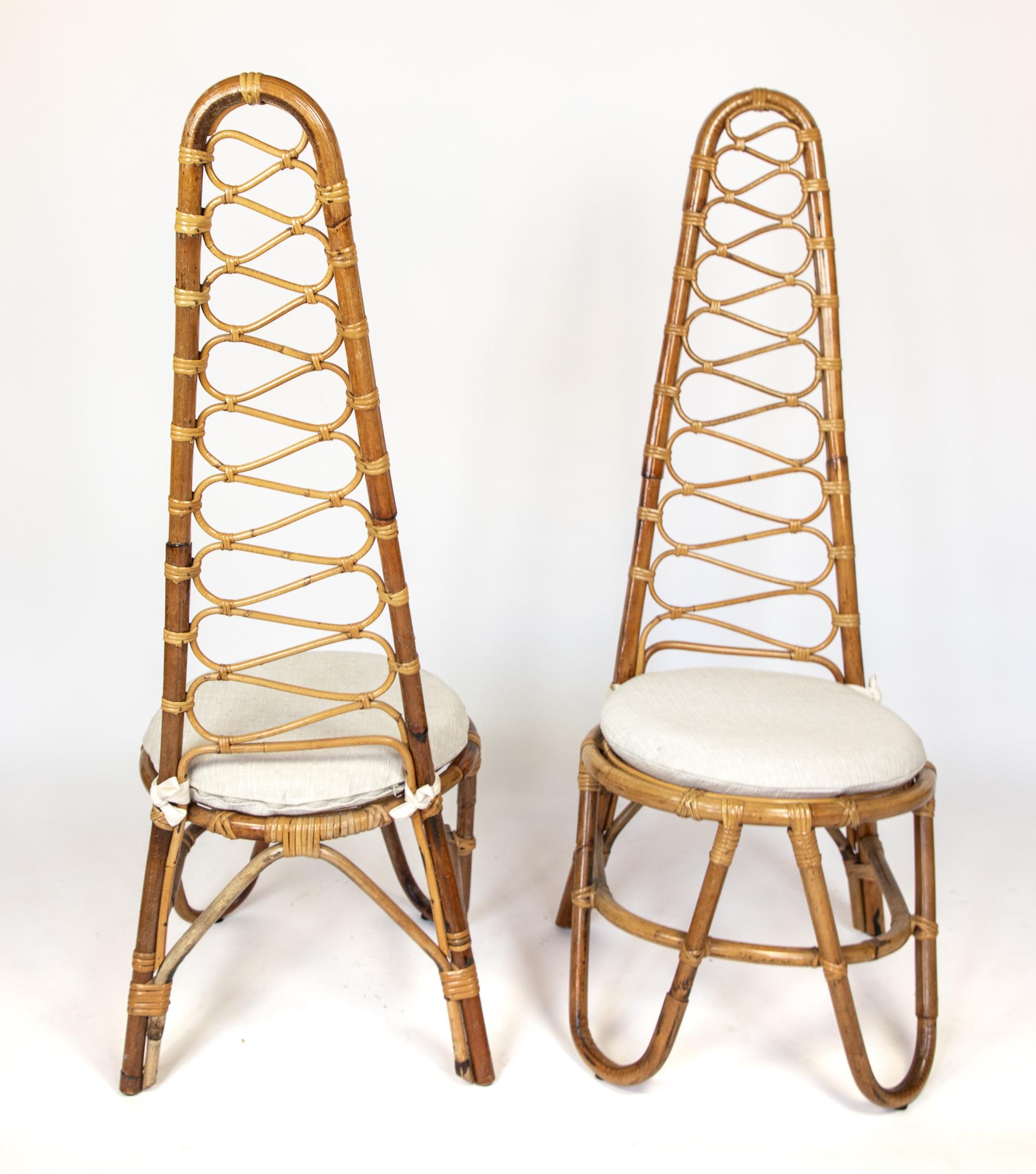 Italian Mid-Century Modern High Back Rattan Chairs and Table, Italy 1960s For Sale