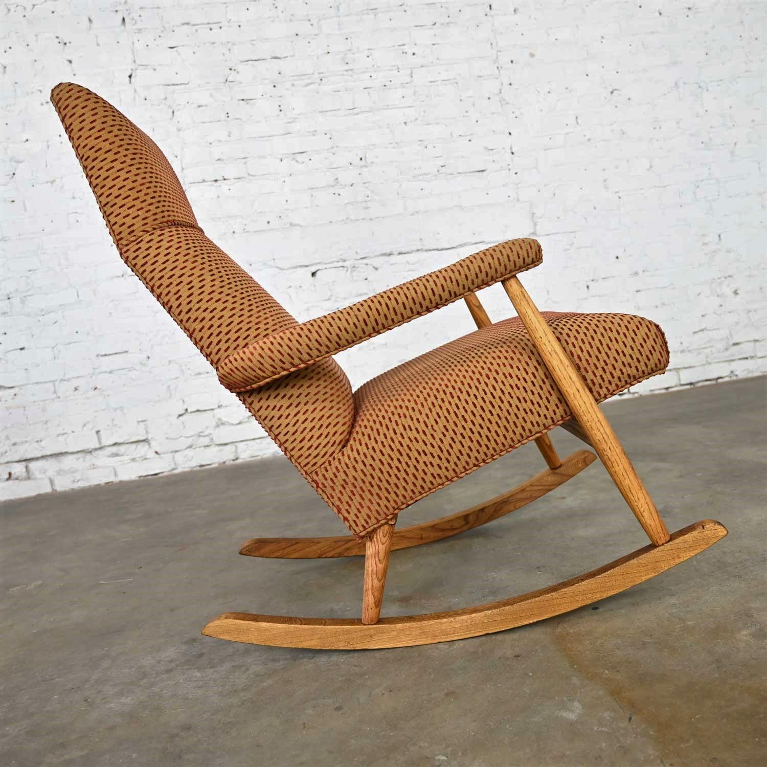 Fabric Mid-Century Modern High Back Rocker Rocking Chair For Sale