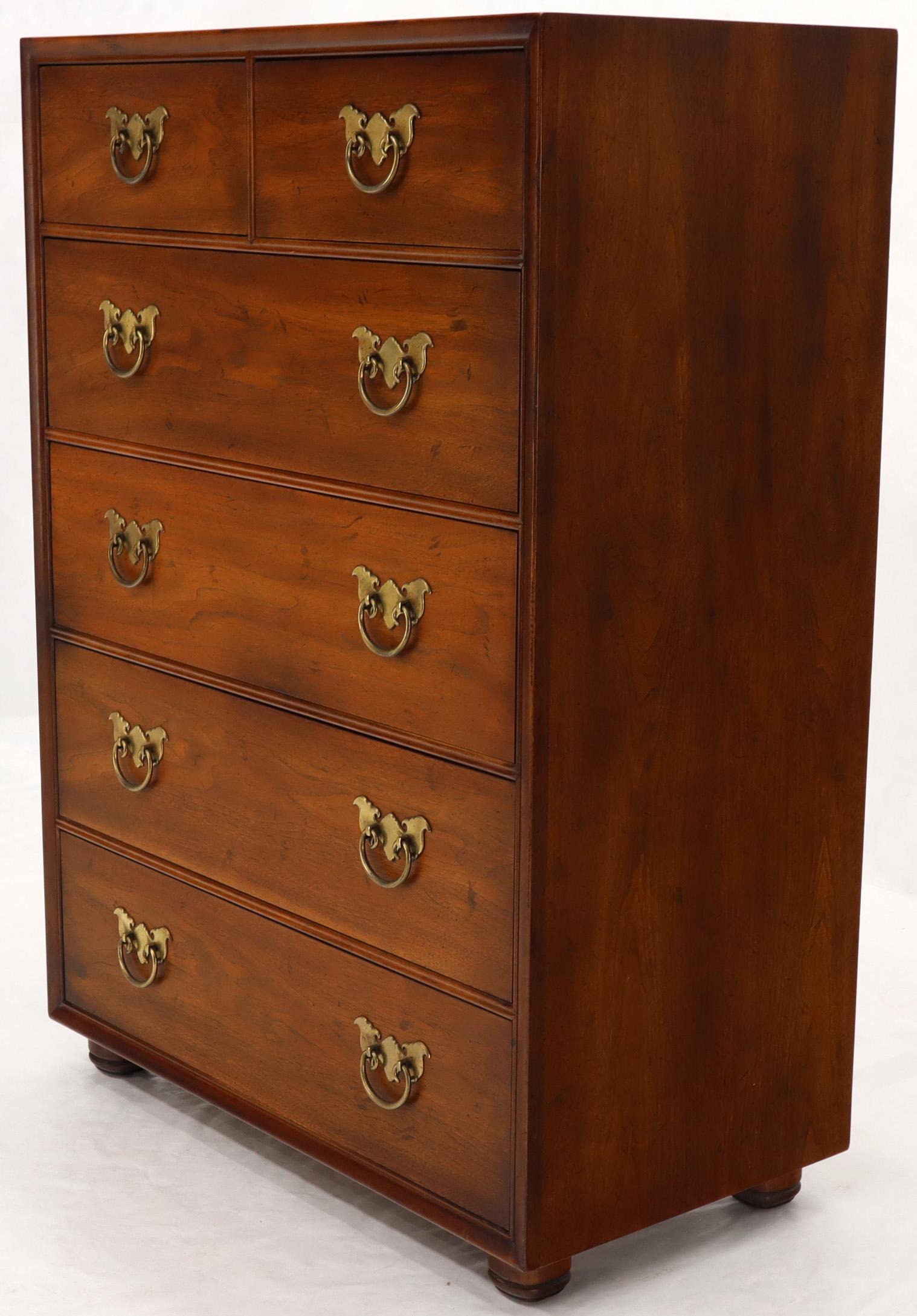 Hardwood Mid-Century Modern High Chest Dresser by Henredon Brass Horse Shoe Shape Pulls