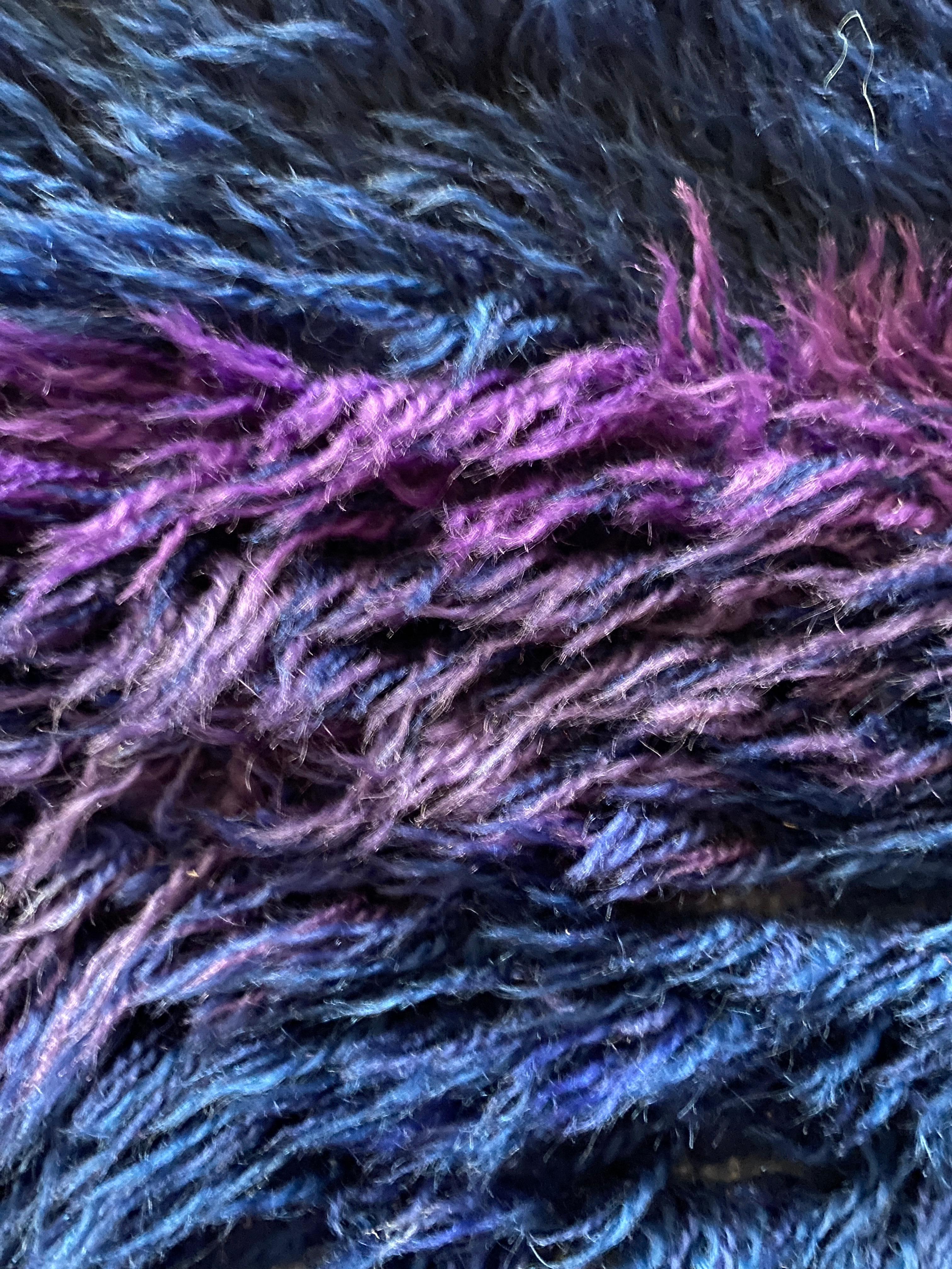 Mid-century Modern High Pile Blue and Violet Rya Rug, Sweden NIAB, Sweden, 1970. For Sale 2