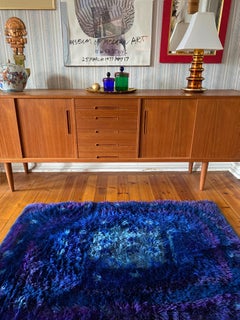 Mid-century Modern High Pile Blue and Violet Rya Rug, Sweden NIAB, Sweden, 1970.