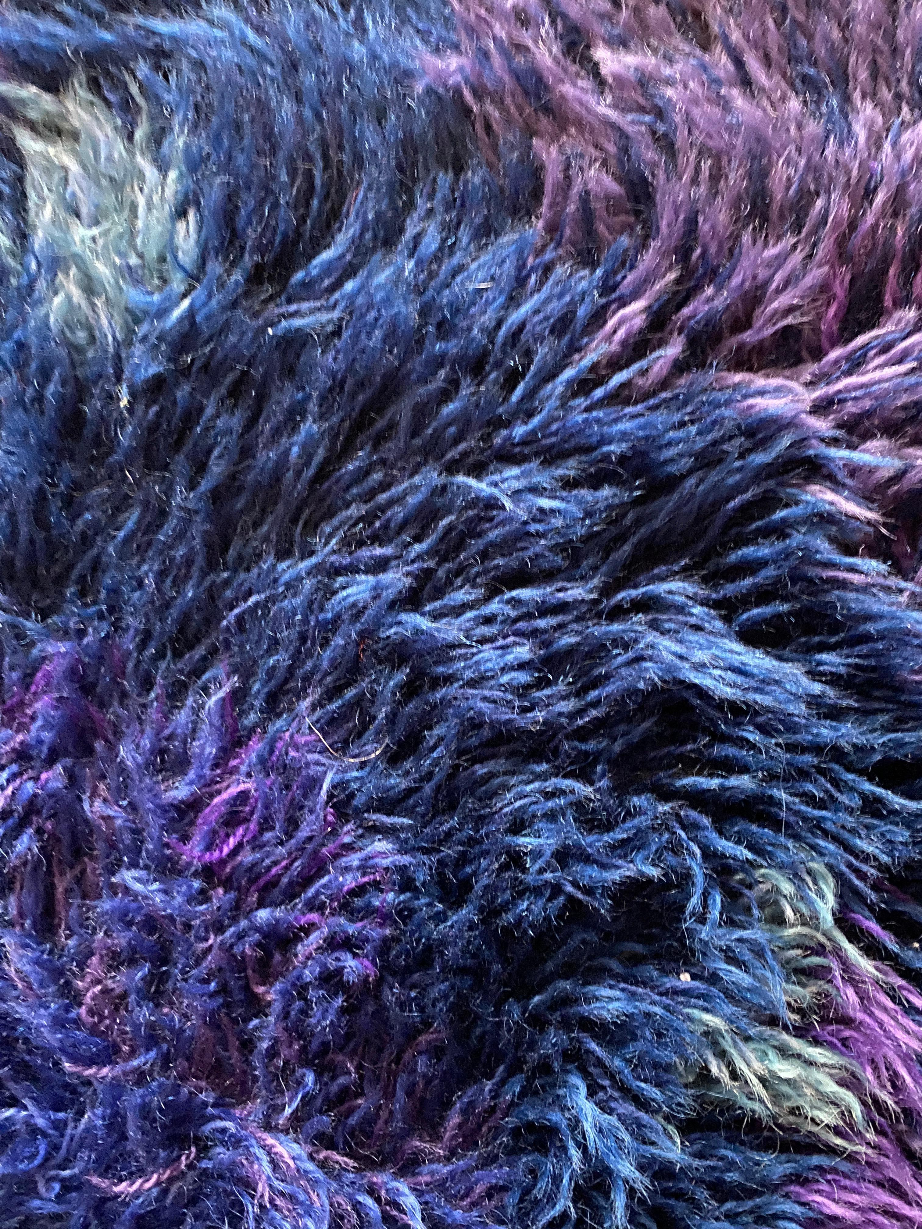 Mid-century Modern High Pile Blue and Violet Rya Rug, Sweden NIAB, Sweden, 1970. For Sale 1
