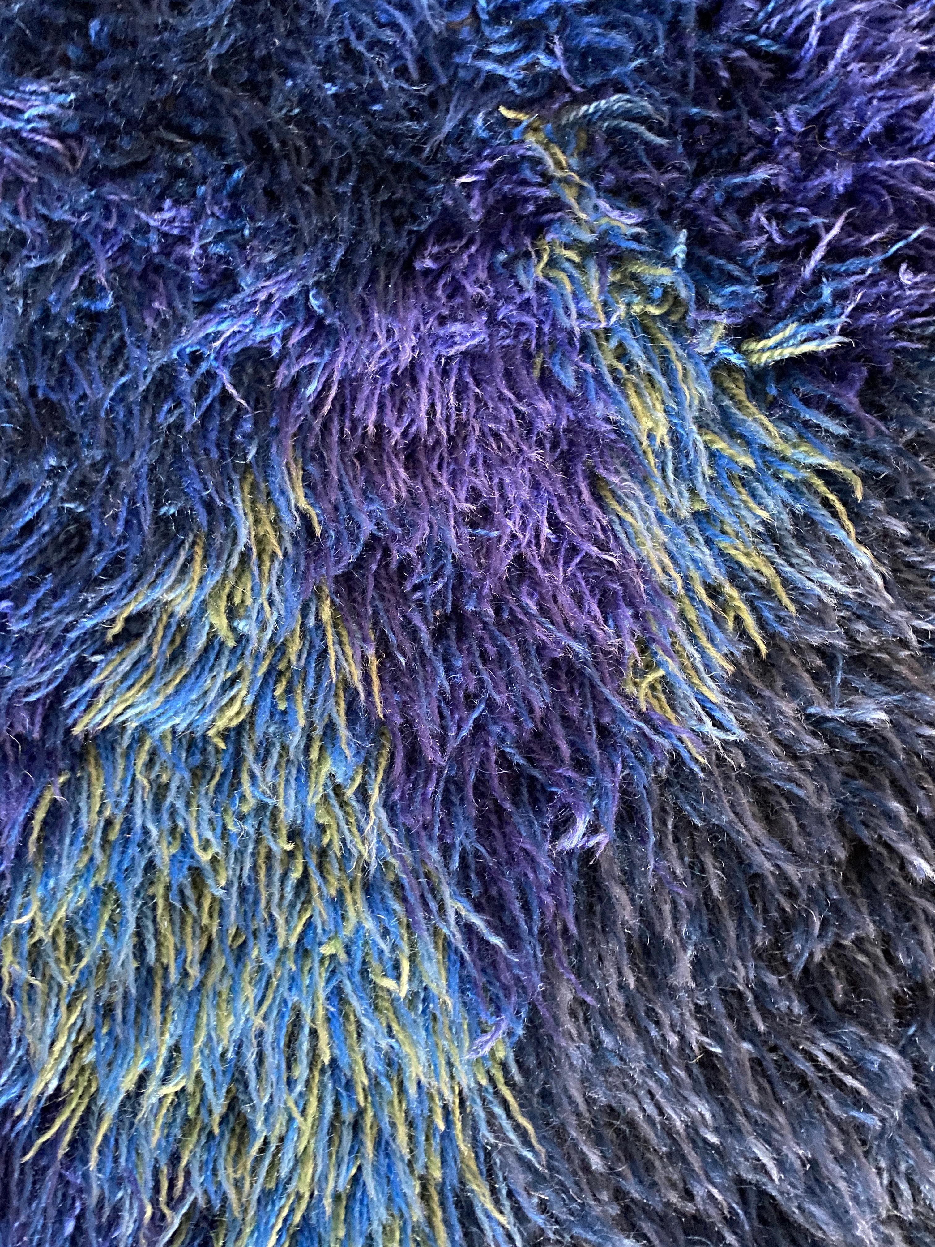 Mid-century Modern High Pile Blue Rya Rug, Sweden, 1960s For Sale 2