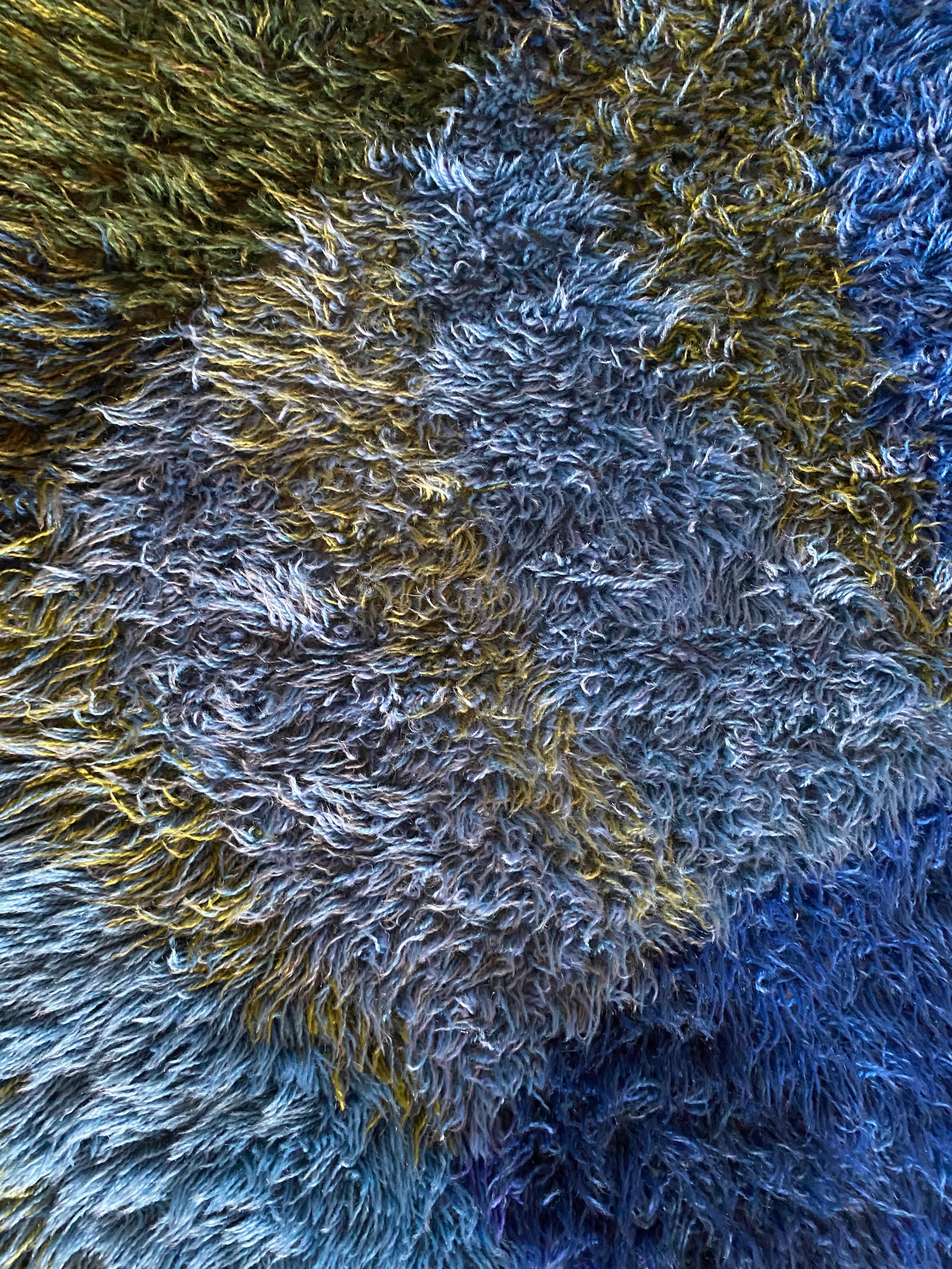 Mid-century Modern High Pile Blue Rya Rug, Sweden, 1960s For Sale 3