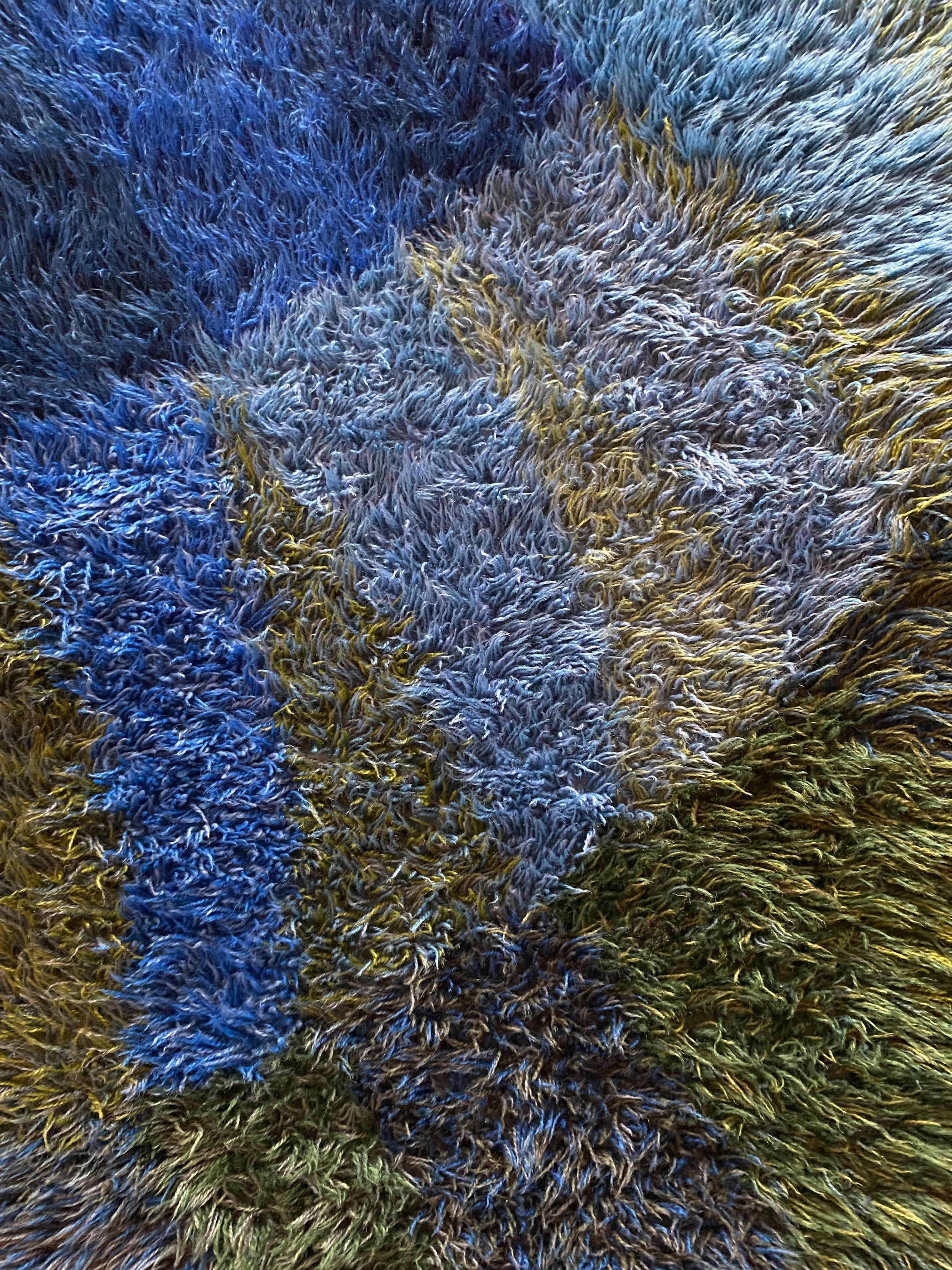 Mid-century Modern High Pile Blue Rya Rug, Sweden, 1960s For Sale 4