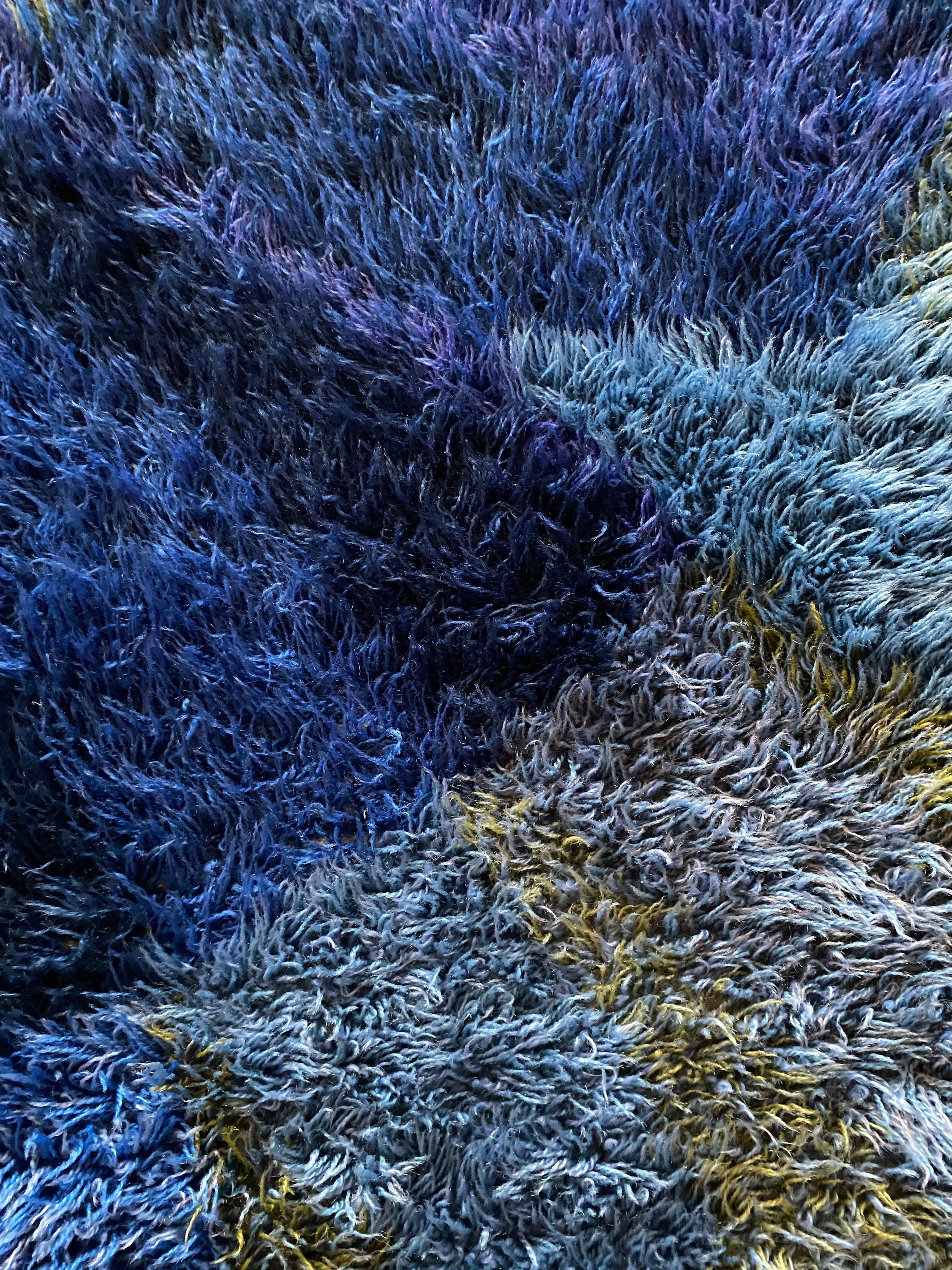 Mid-century Modern High Pile Blue Rya Rug, Sweden, 1960s For Sale 5