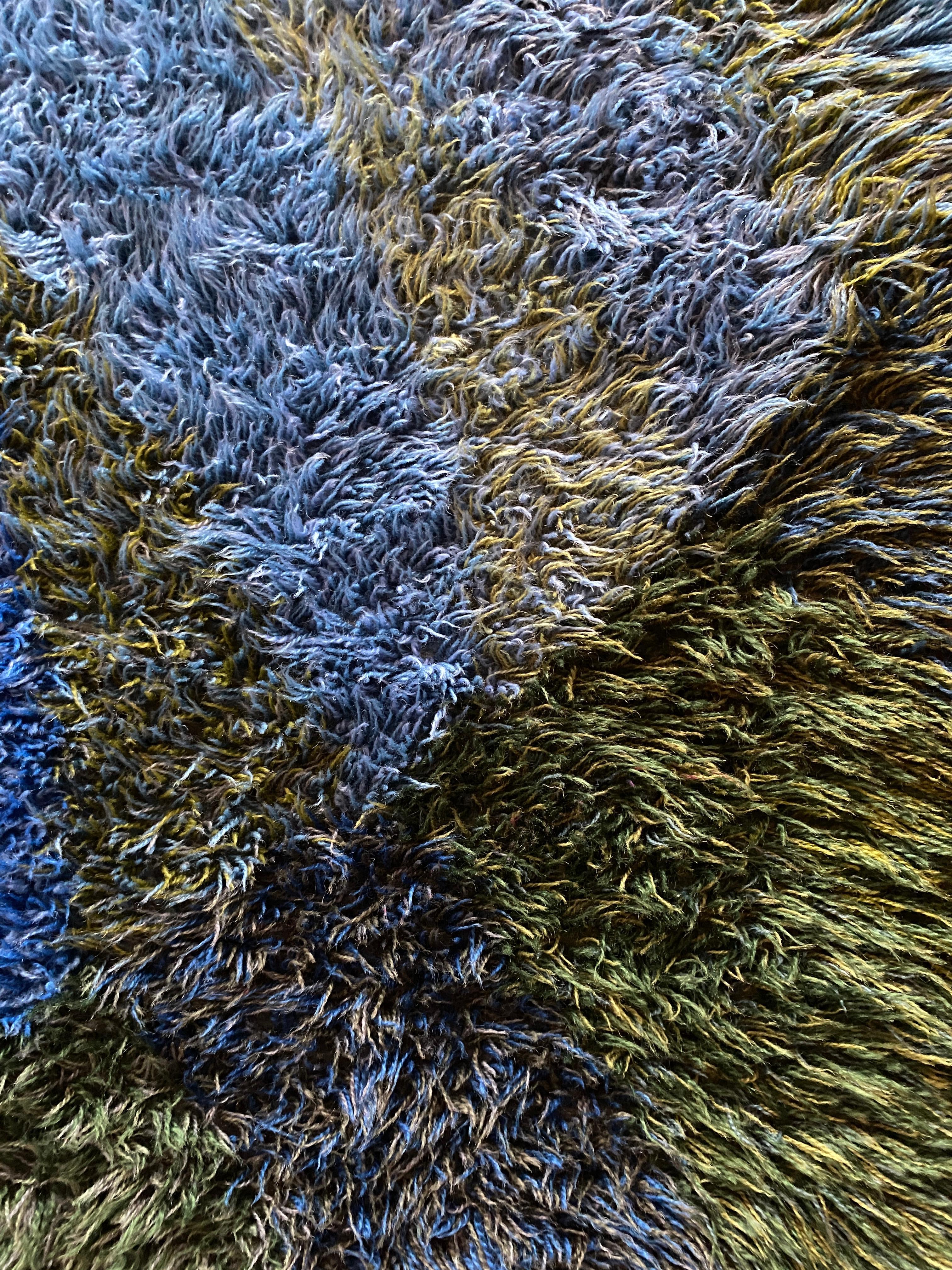 Mid-century Modern High Pile Blue Rya Rug, Sweden, 1960s In Good Condition For Sale In Grythyttan, SE