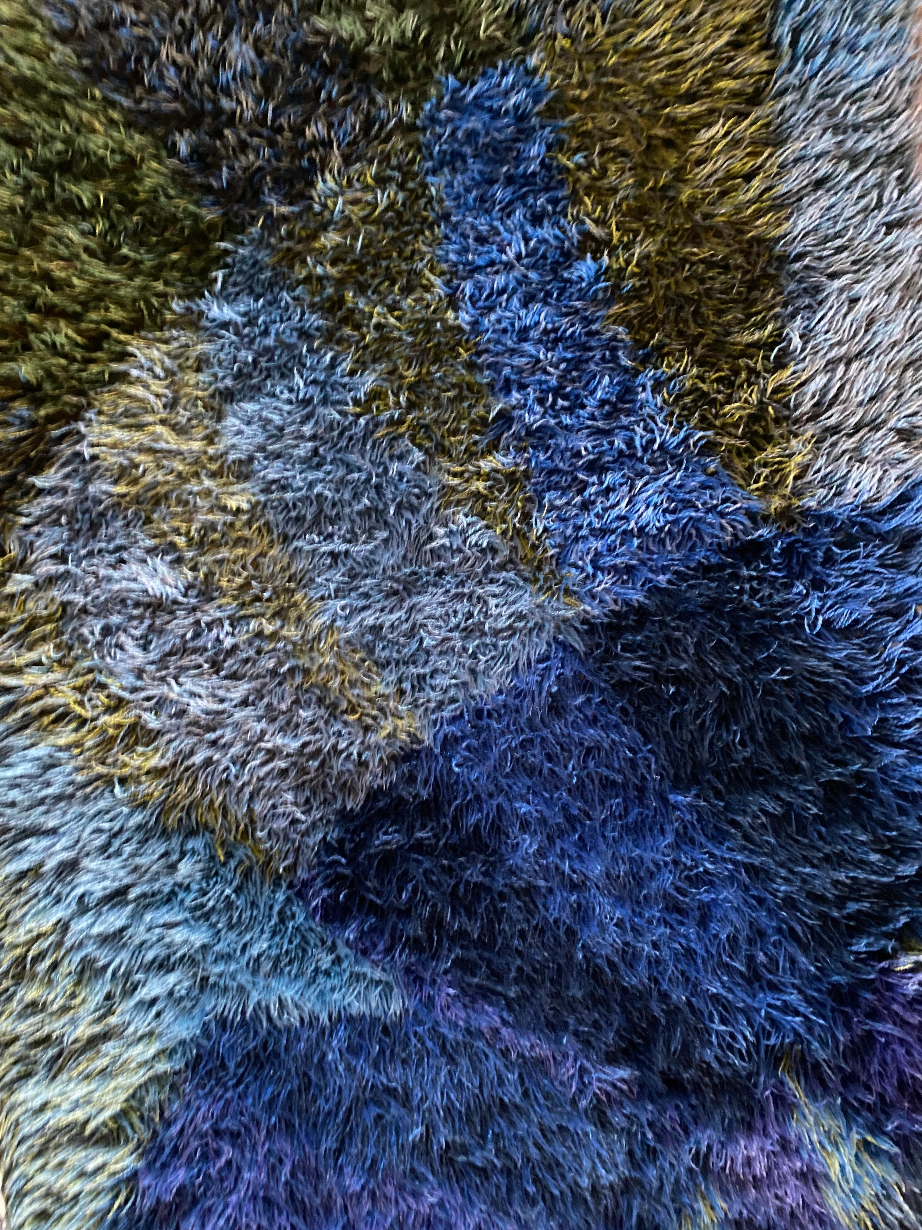 Wool Mid-century Modern High Pile Blue Rya Rug, Sweden, 1960s For Sale