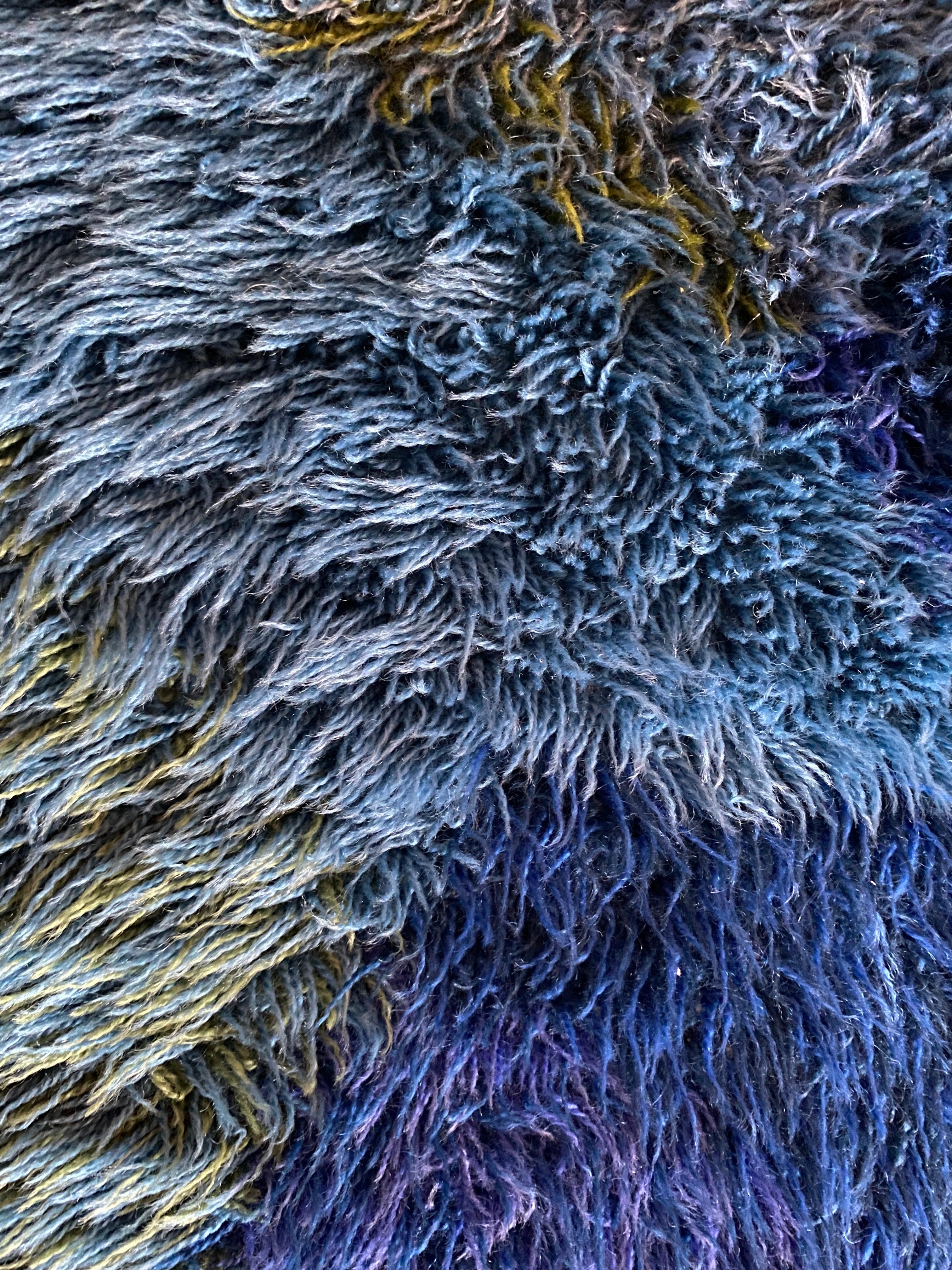Mid-century Modern High Pile Blue Rya Rug, Sweden, 1960s For Sale 1