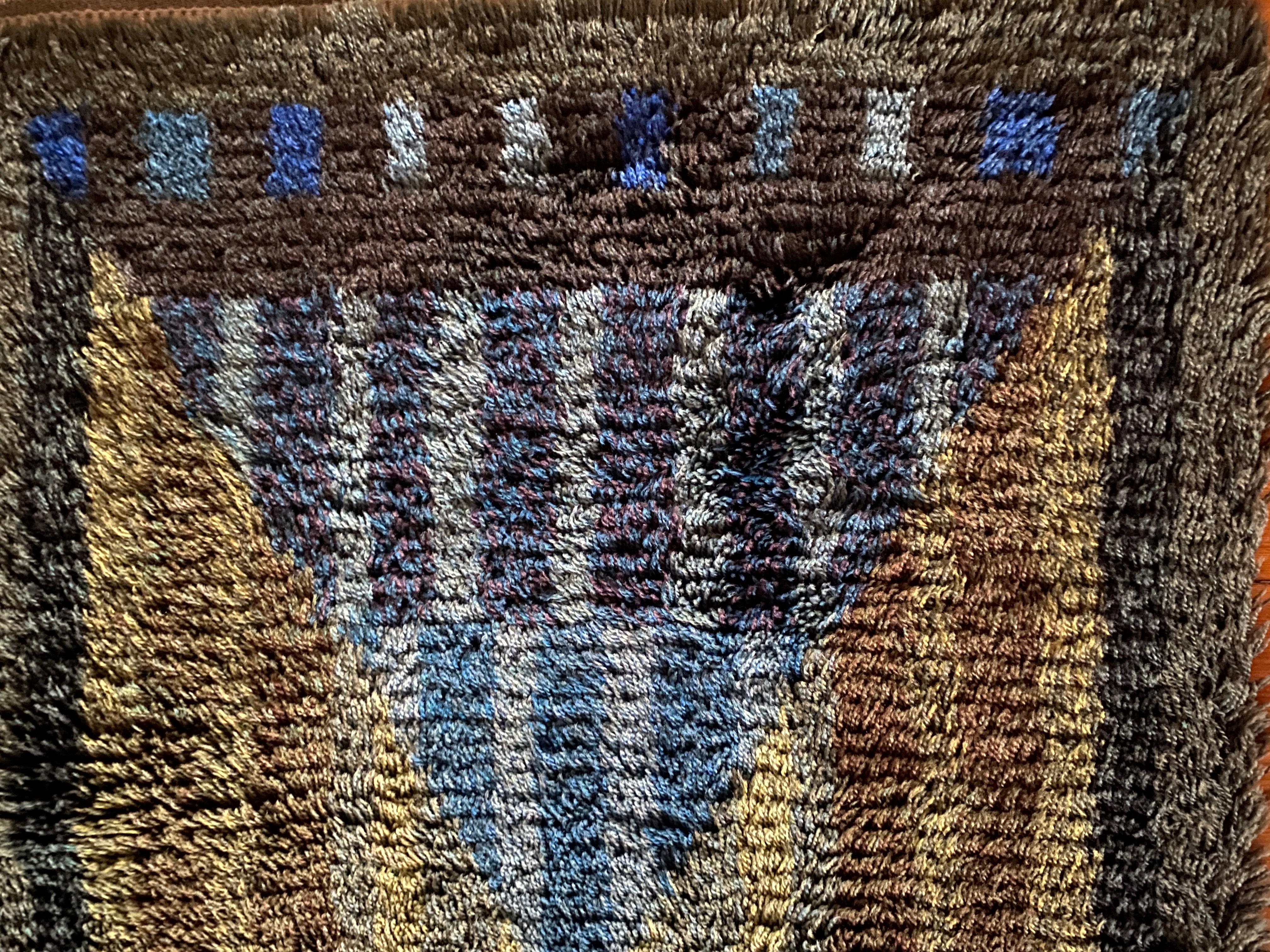 Mid-century Modern High Pile Blue Triangle Stripe Rya Rug, Sweden, 1960s For Sale 2