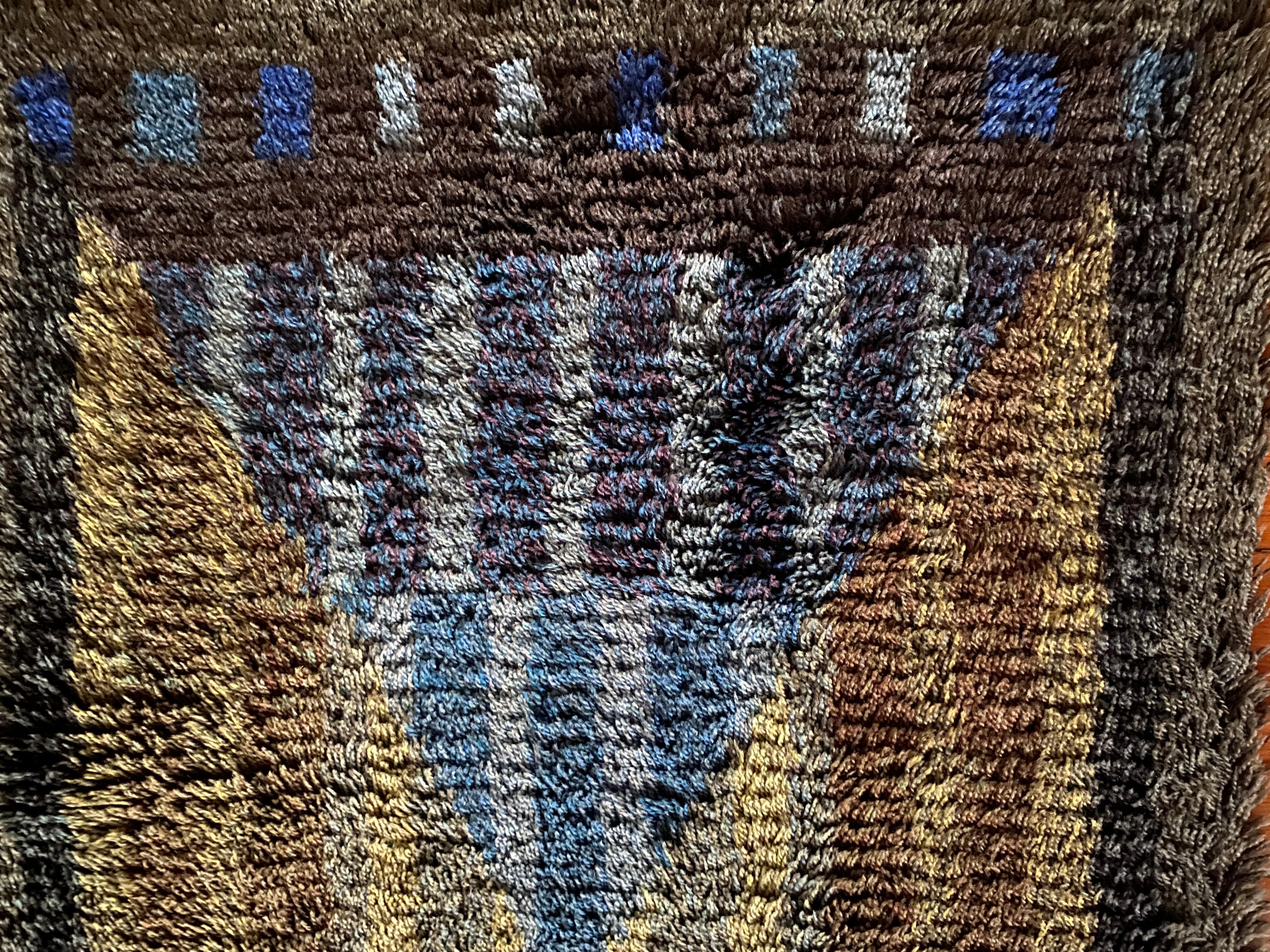 Mid-century Modern High Pile Blue Triangle Stripe Rya Rug, Sweden, 1960s For Sale 3