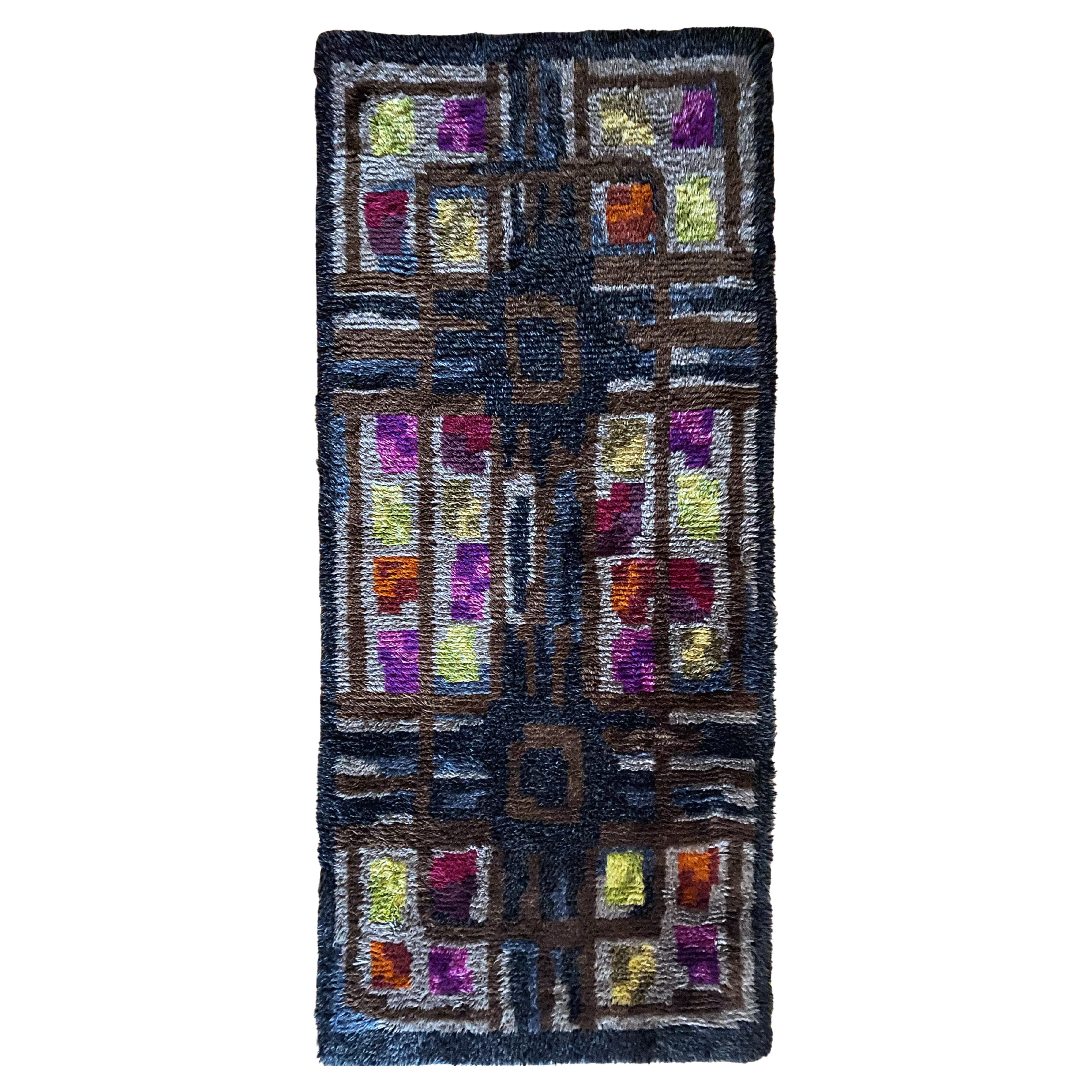Mid-century Modern High Pile Brown Rya Rug, Sweden, 1960s