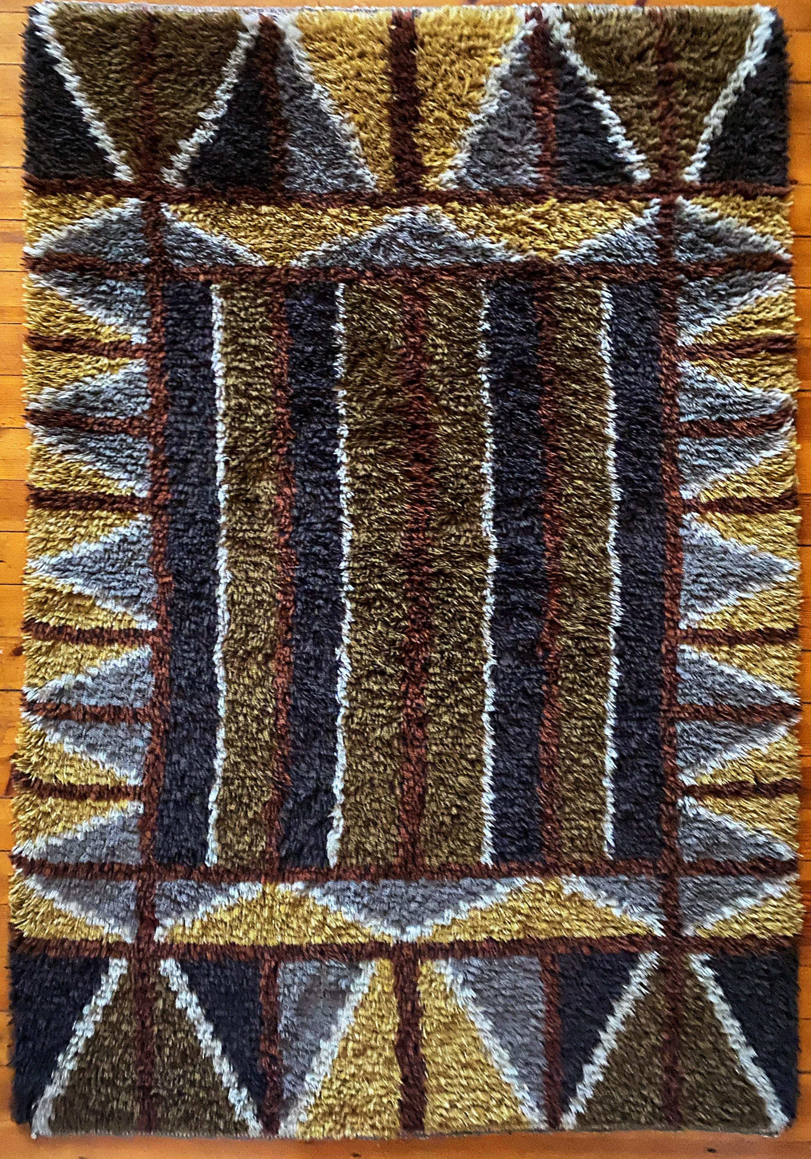 Hand-Knotted Mid-century Modern High Pile Rya Rug, Sweden, 1960s For Sale