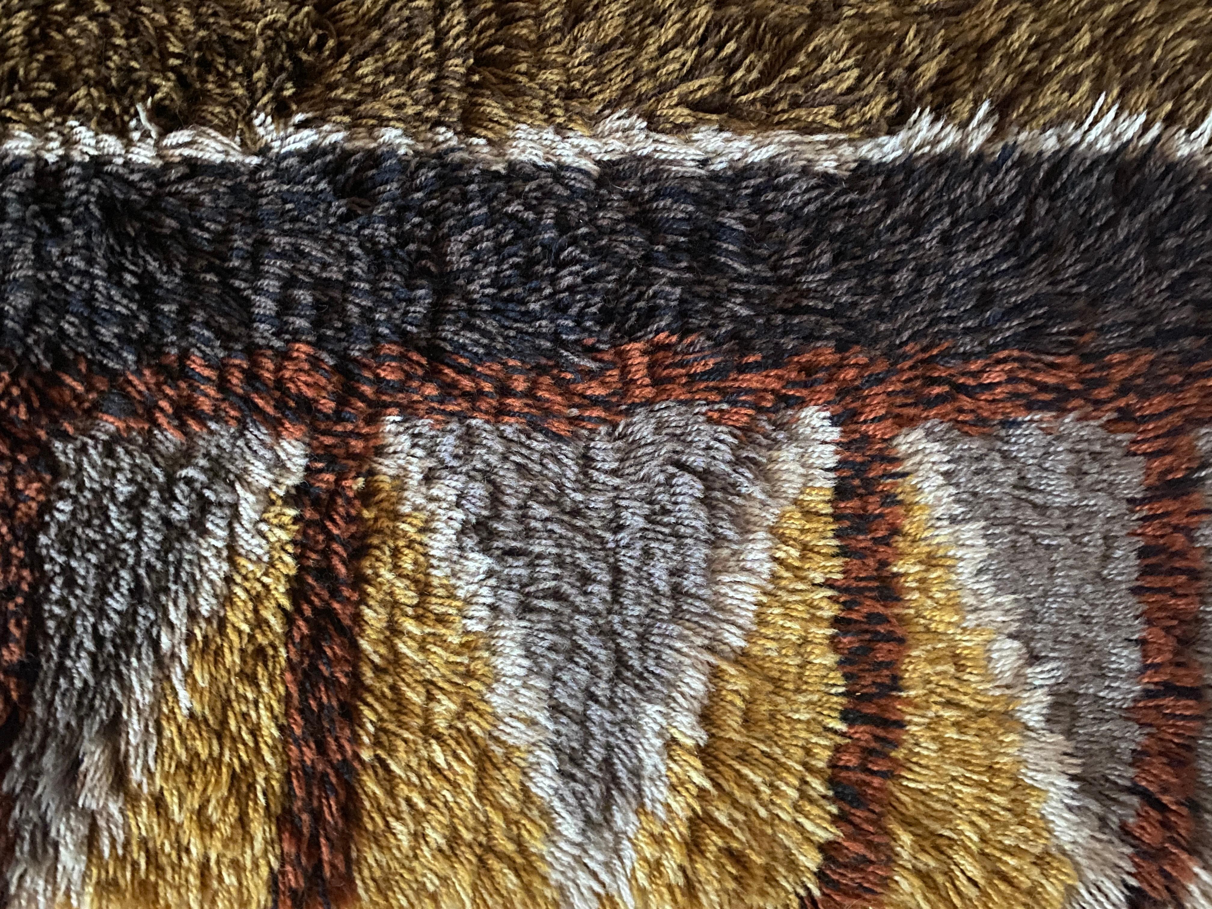 Mid-20th Century Mid-century Modern High Pile Rya Rug, Sweden, 1960s For Sale