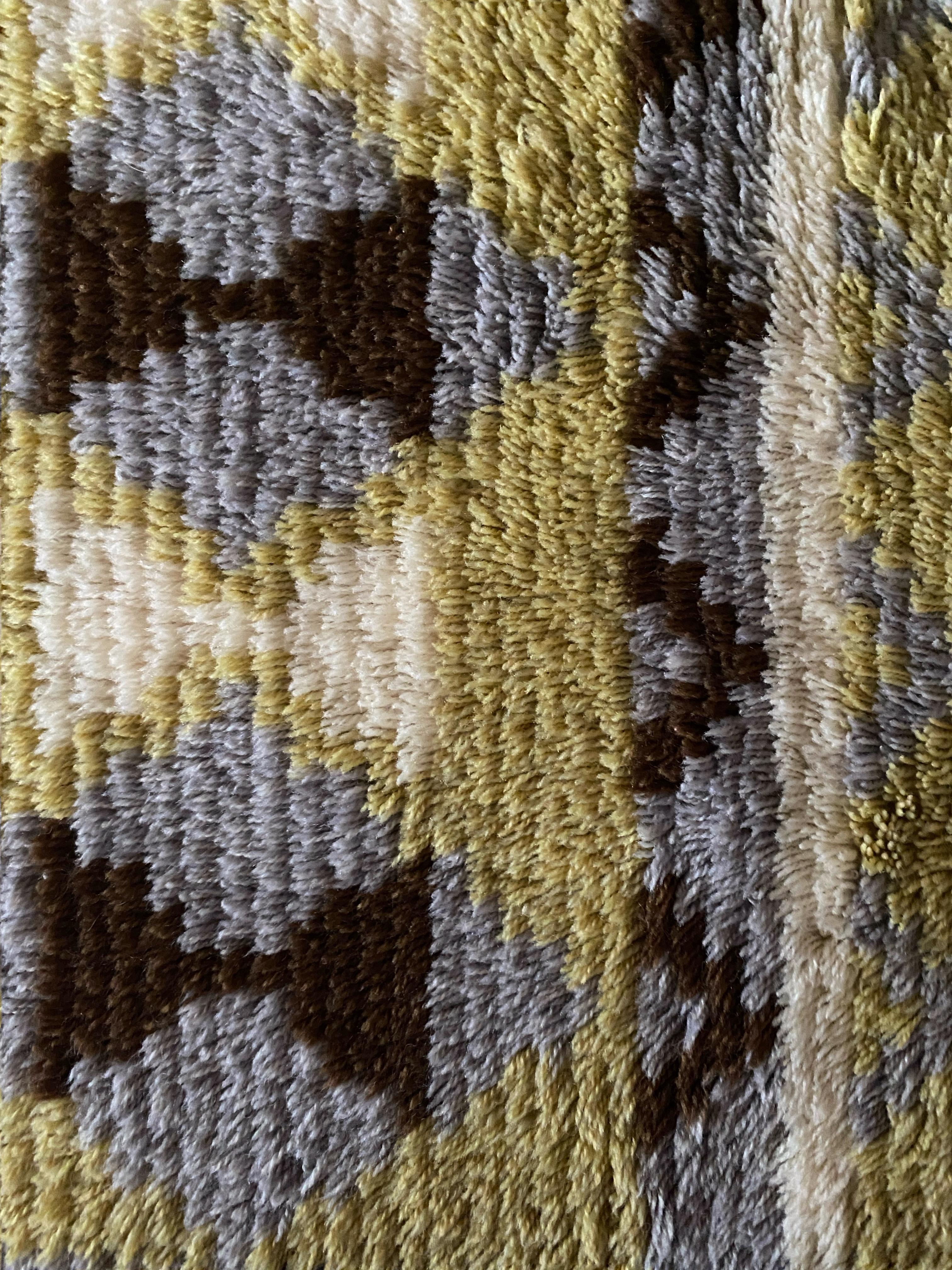 Mid-20th Century Mid-century Modern High Pile White and Brown Bows Rya Rug, Sweden, 1960s For Sale