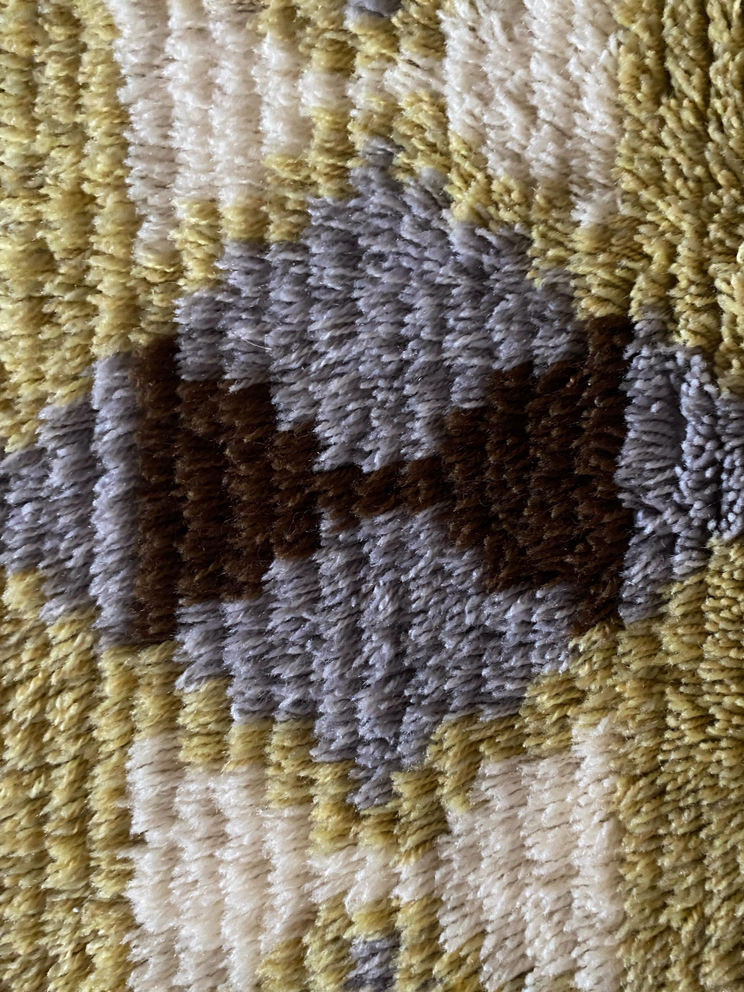 Wool Mid-century Modern High Pile White and Brown Bows Rya Rug, Sweden, 1960s For Sale