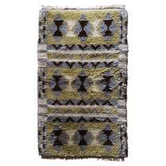 Mid-century Modern High Pile White and Brown Bows Rya Rug, Sweden, 1960s