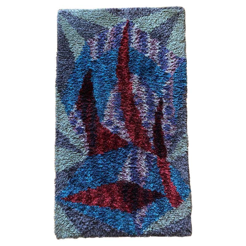 Mid-century Modern Bordeaux Red Rya Rug by Gull-Britt Johansson for ...