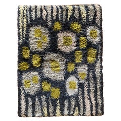 Mid-century Modern High Pile Wool Blue, Yellow & White Rya Rug, Sweden 1960s