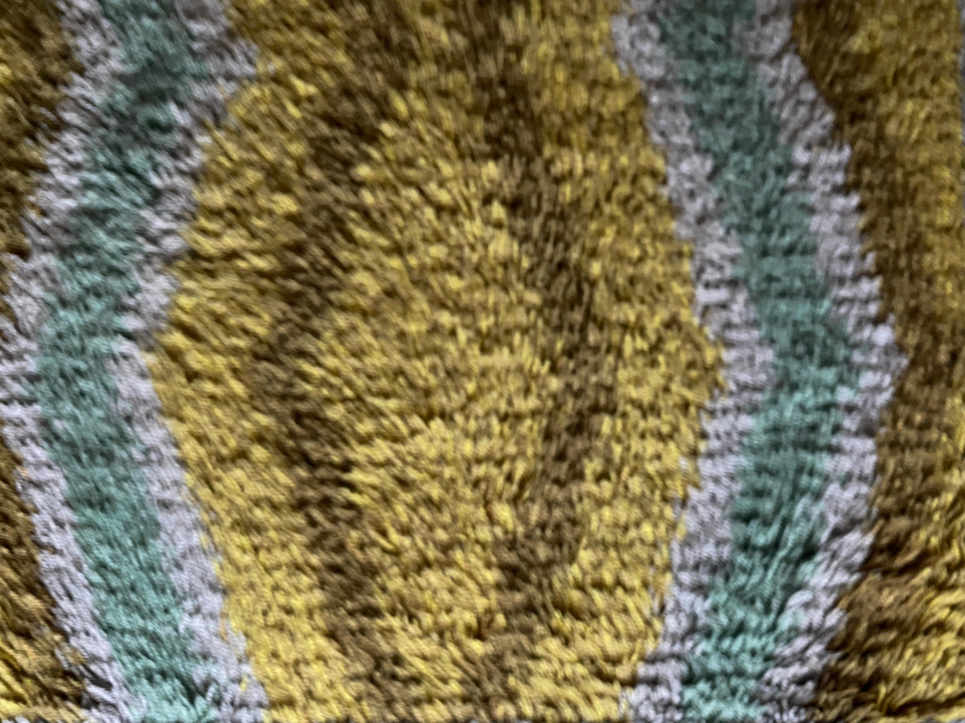 Mid-century Modern High Pile, Yellow, Aquamarine & Grey Rya Rug, Sweden, 1960s For Sale 6